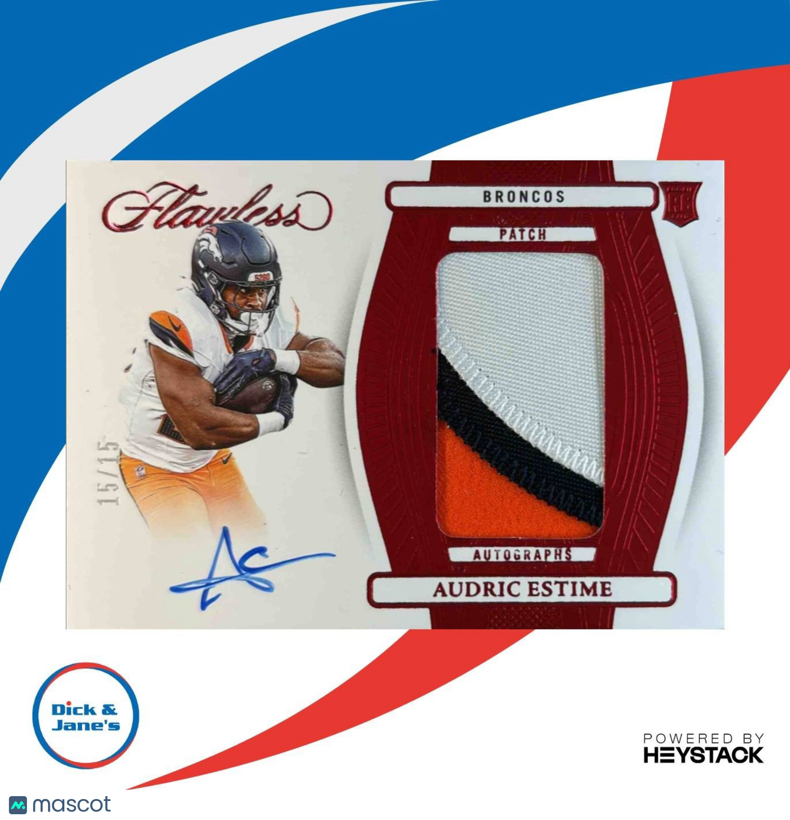 2024 Panini Flawless Audric Estime Rookie Patch Auto Ruby 115 #17 MEM RCBroncos - Sports Cards
