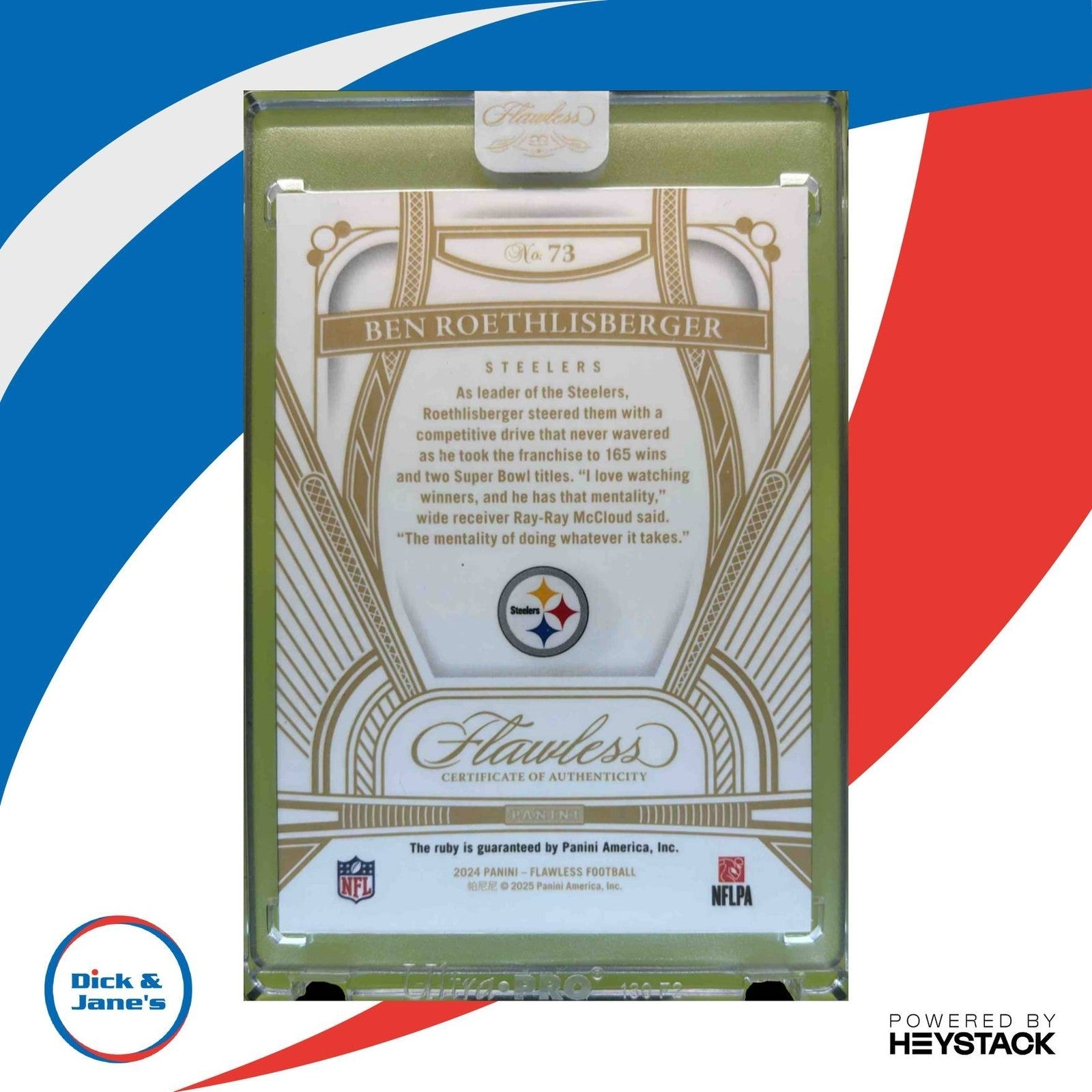 2024 Panini Flawless Ben Roethlisberger Legends Ruby /20 #73 Pittsburgh Steelers - Sports Cards