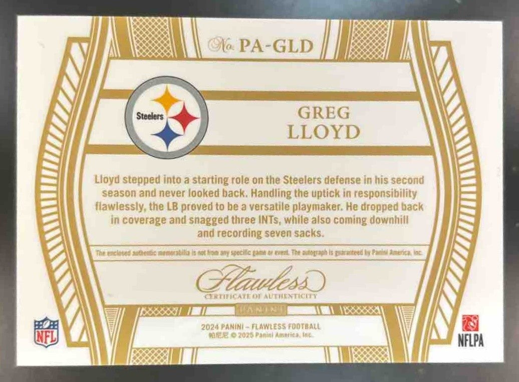 2024 Panini Flawless Greg Lloyd Patch Auto /25 #PA-GLD MEM Pittsburgh Steelers - Sports Cards