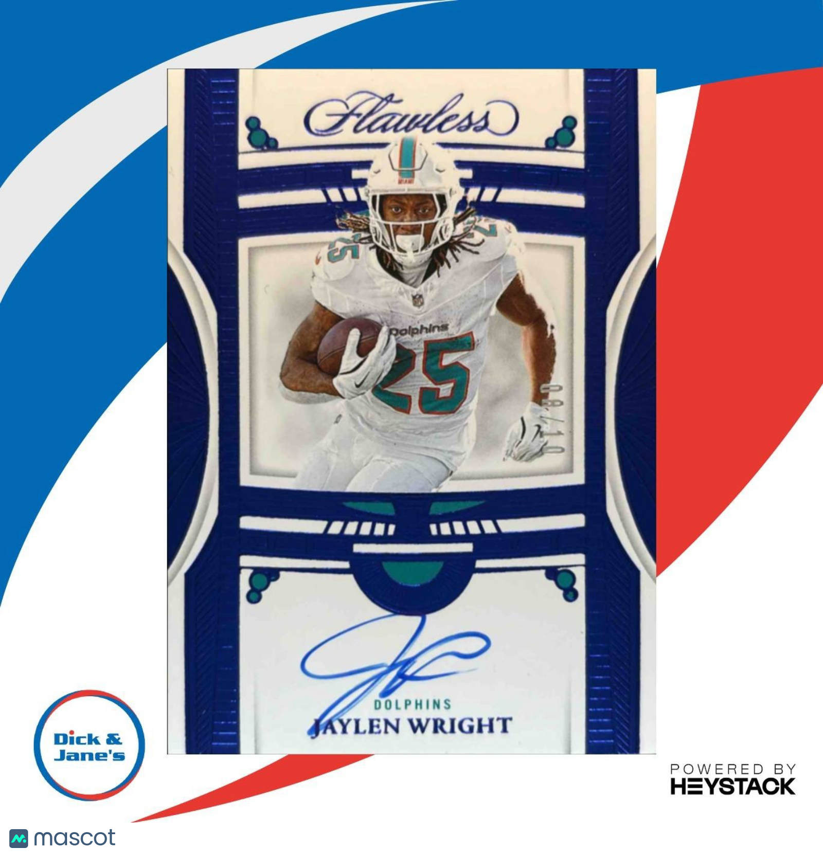 2024 Panini Flawless Jaylen Wright Rookie Debut Signatures Silver /20 Dolphins - Sports Cards