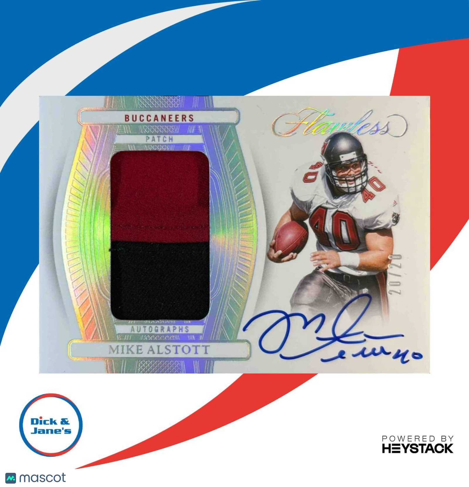 2024 Panini Flawless Mike Alstott Patch Auto Silver 20/20 #30 MEM Buccaneers - Sports Cards