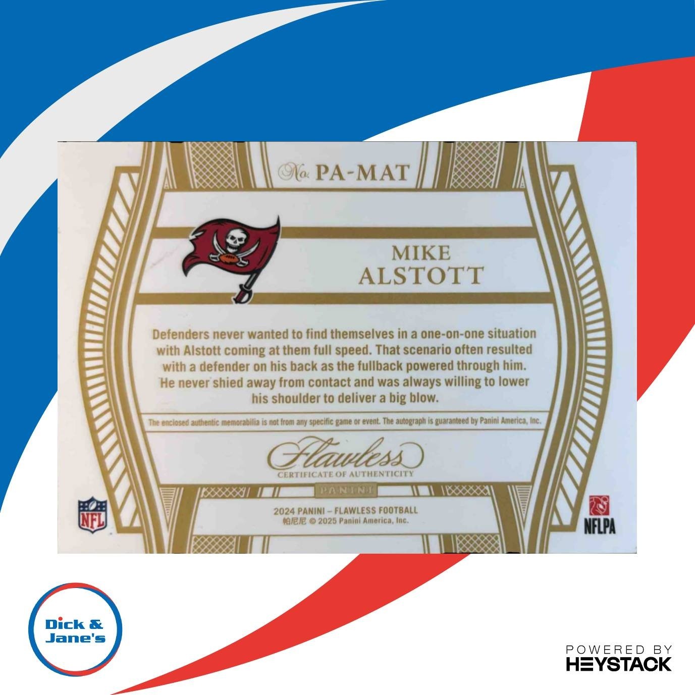 2024 Panini Flawless Mike Alstott Patch Auto Silver 20/20 #30 MEM Buccaneers - Sports Cards