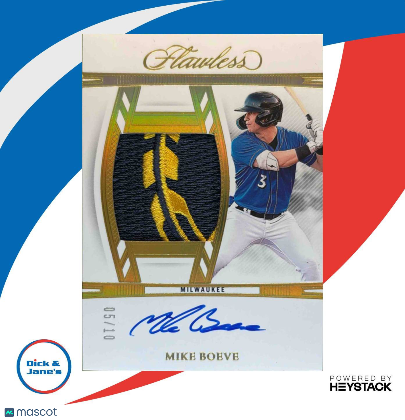 2024 Panini Flawless Mike Boeve Draft Patch Auto Gold 5/10 Milwaukee Brewers - Sports Cards