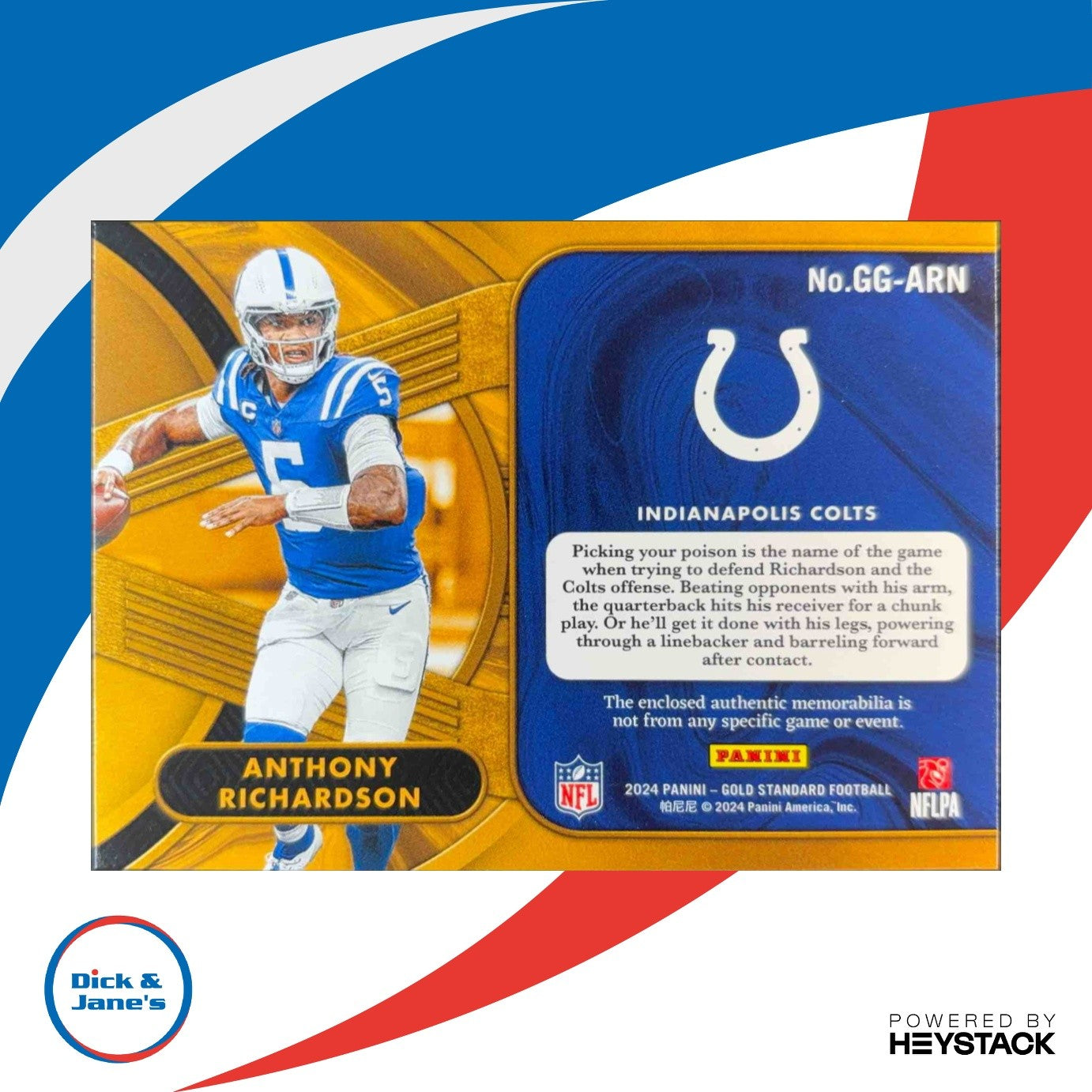 2024 Panini Gold Standard Anthony Richardson Gear #GG-ARN MEM Indianapolis Colts - Sports Cards