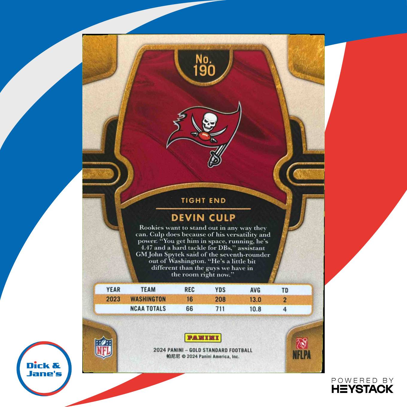 2024 Panini Gold Standard Devin Culp Platinum 22/75 #190 RC Tampa Bay Buccaneers - Sports Cards
