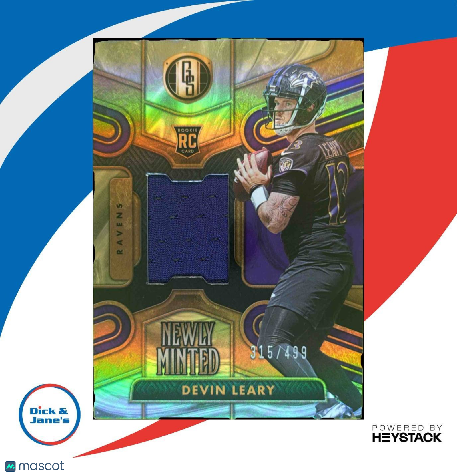 2024 Panini Gold Standard Devin Leary Newly Minted 315/499 MEM Baltimore Ravens - Sports Cards