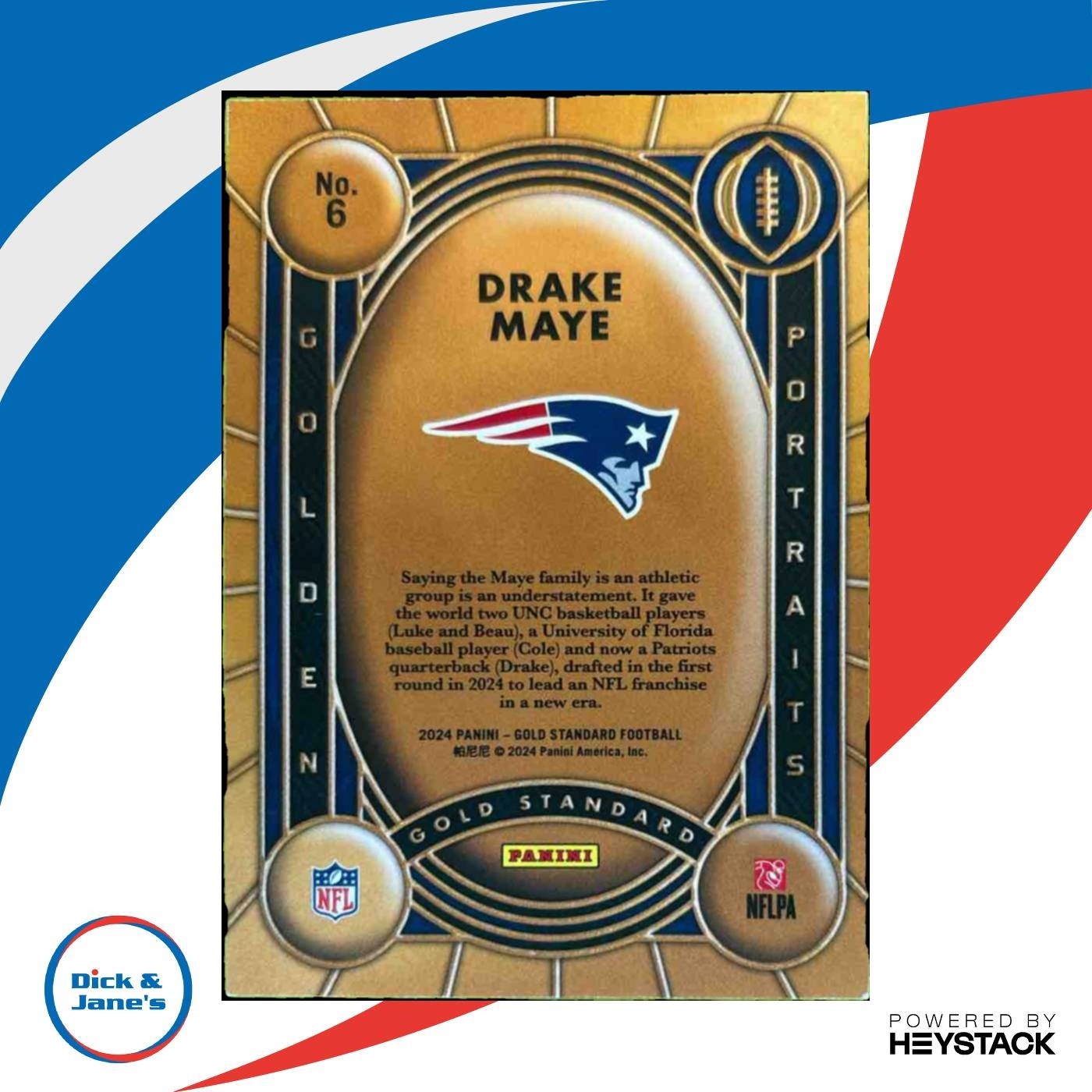 2024 Panini Gold Standard Drake Maye Golden Portraits 6/24 #6 RC Patriots H O T - Sports Cards
