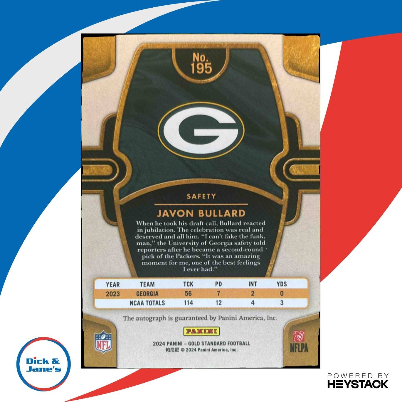 2024 Panini Gold Standard Javon Bullard Auto /299 #195 RC Green Bay Packers - Sports Cards