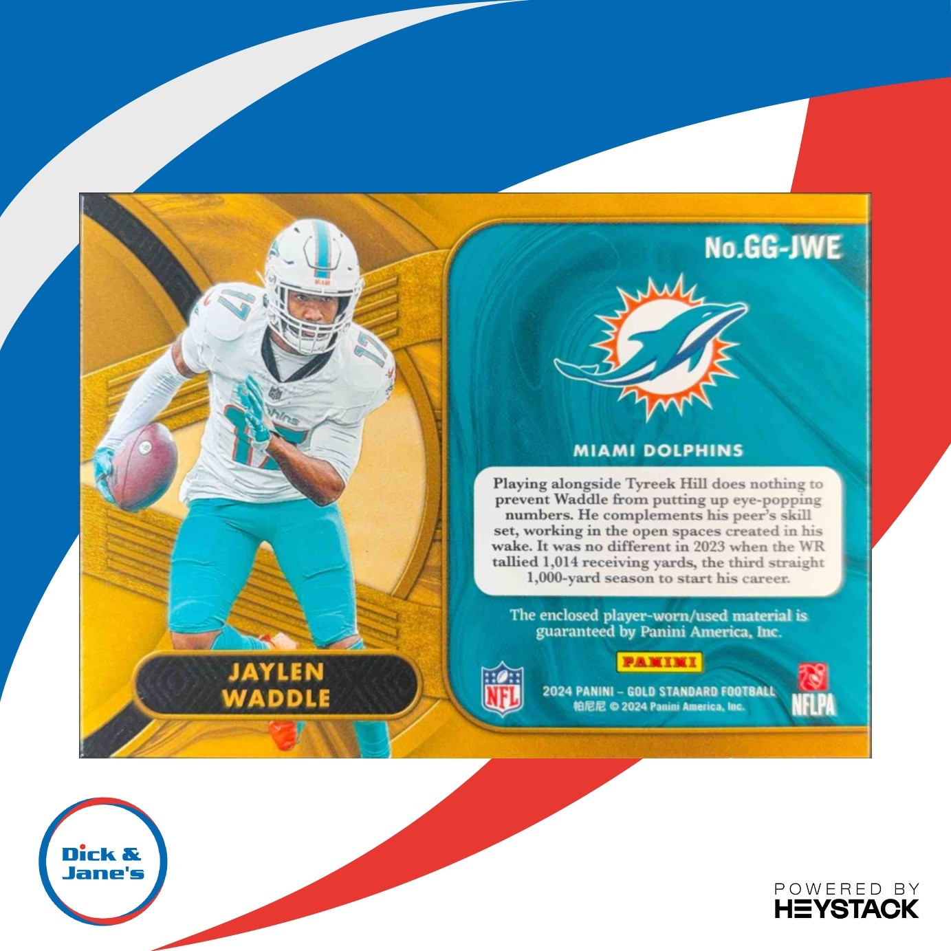 2024 Panini Gold Standard Jaylen Waddle Gear #GG-JWE MEM Miami Dolphins - Sports Cards