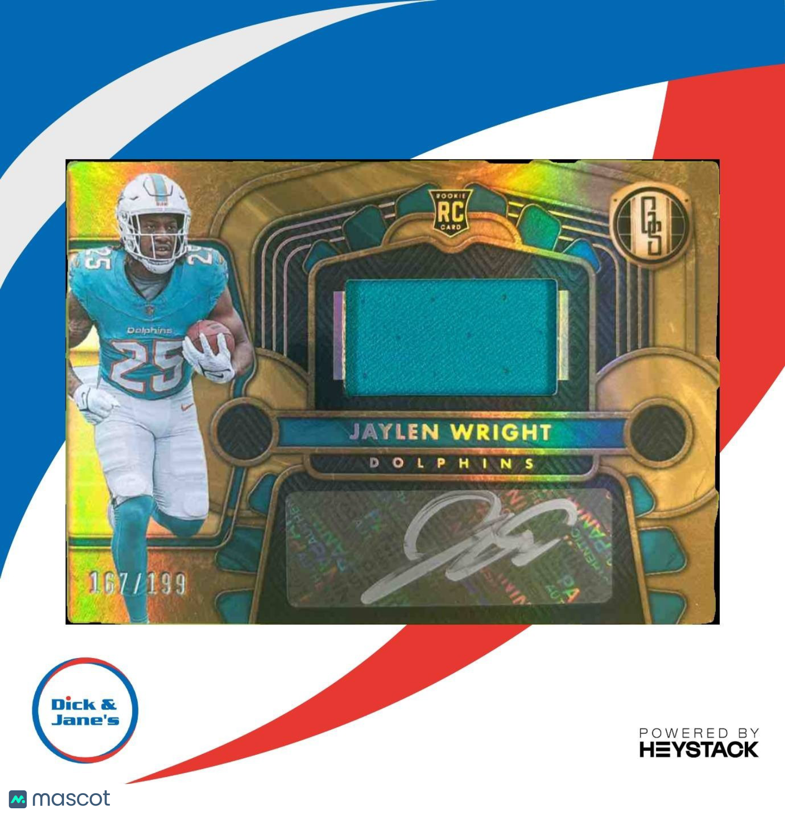 2024 Panini Gold Standard Jaylen Wright Patch Auto /299 RC Miami Dolphins - Sports Cards