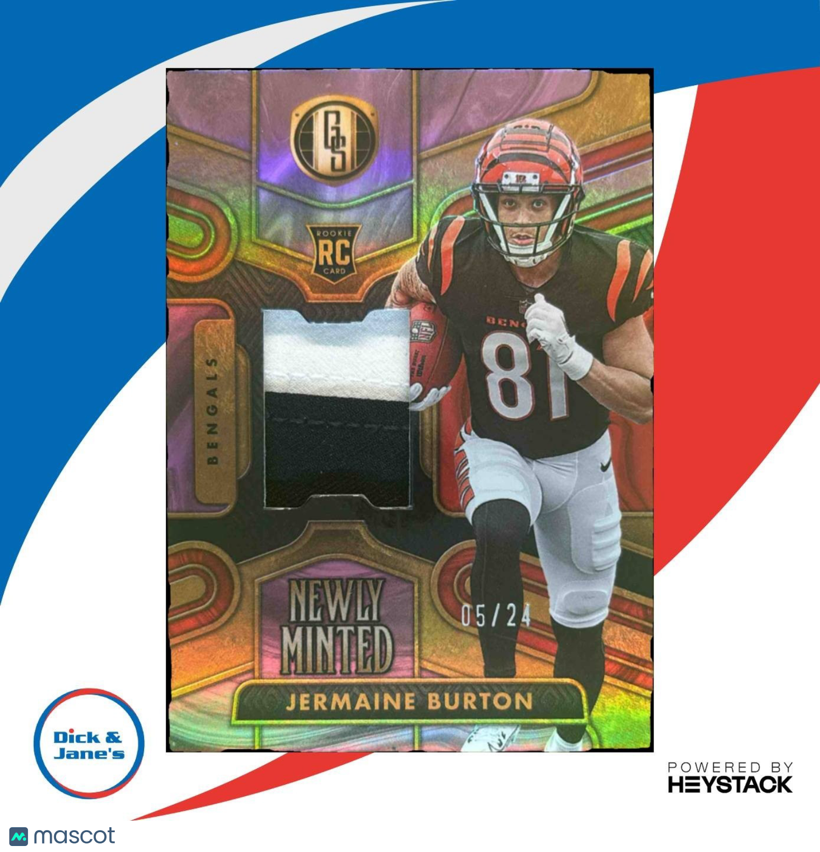 2024 Panini Gold Standard Jermaine Burton Newly Minted Patch /24 MEM RC Bengals - Sports Cards