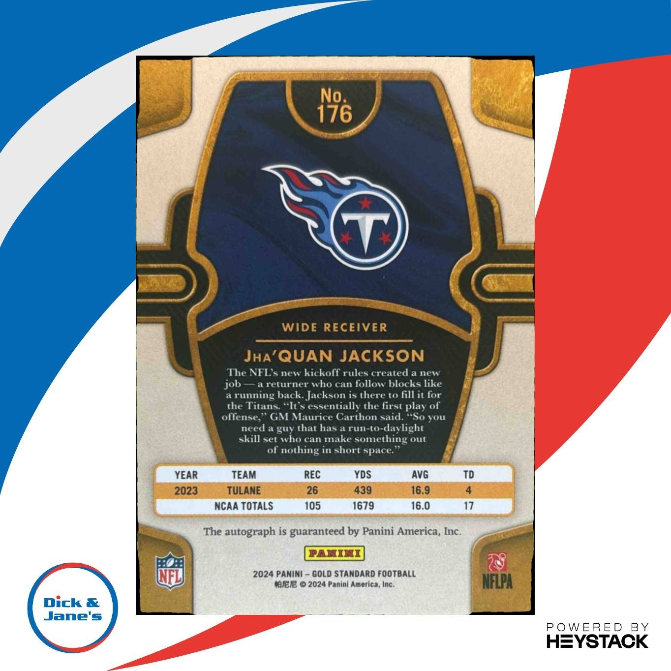 2024 Panini Gold Standard Jha’Quan Jackson Auto /299 #176 Tennessee Titans - Sports Cards
