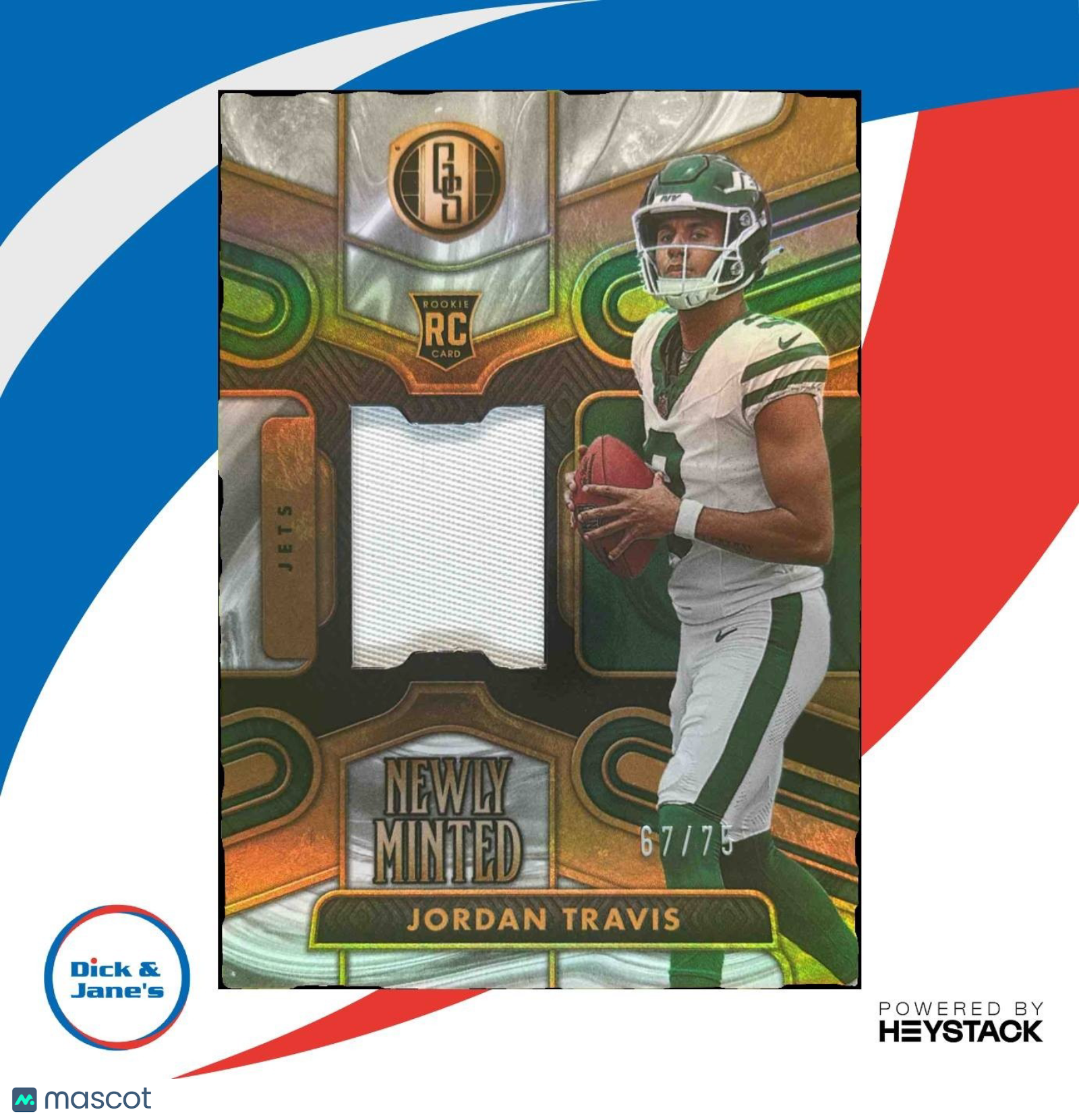 2024 Panini Gold Standard Jordan Travis Newly Minted White Patch /75 MEM RC Jets - Sports Cards