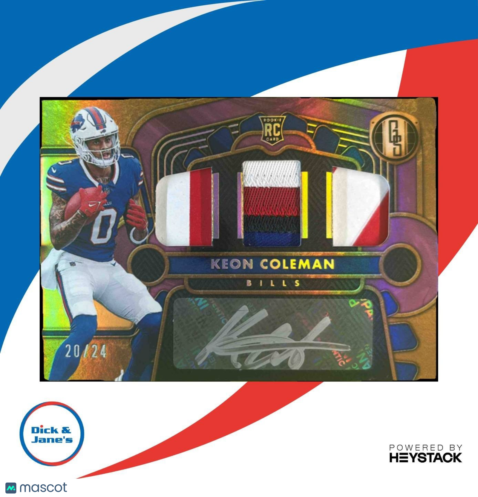 2024 Panini Gold Standard Keon Coleman Rookie Auto Triple Patch /24 MEM RC Bills - Sports Cards