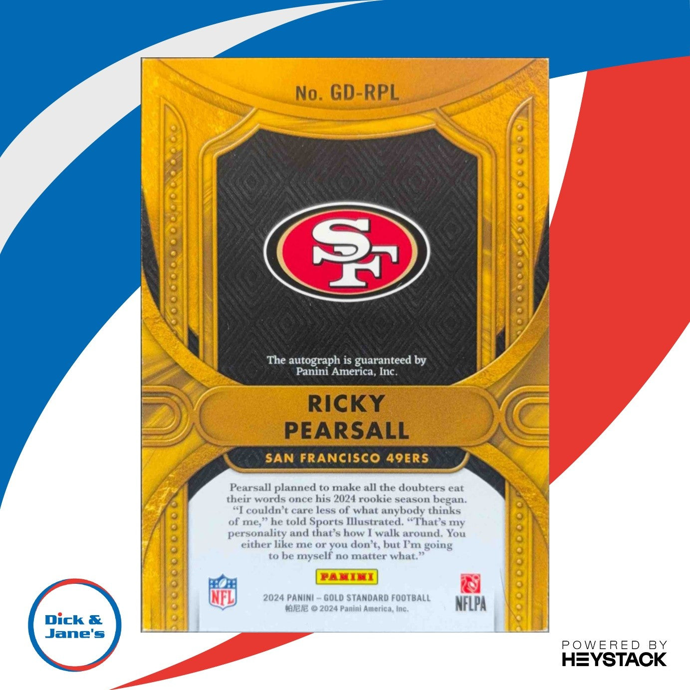 2024 Panini Gold Standard Ricky Pearsall Golden Debut Auto 11/99 49ers Rookie - Sports Cards