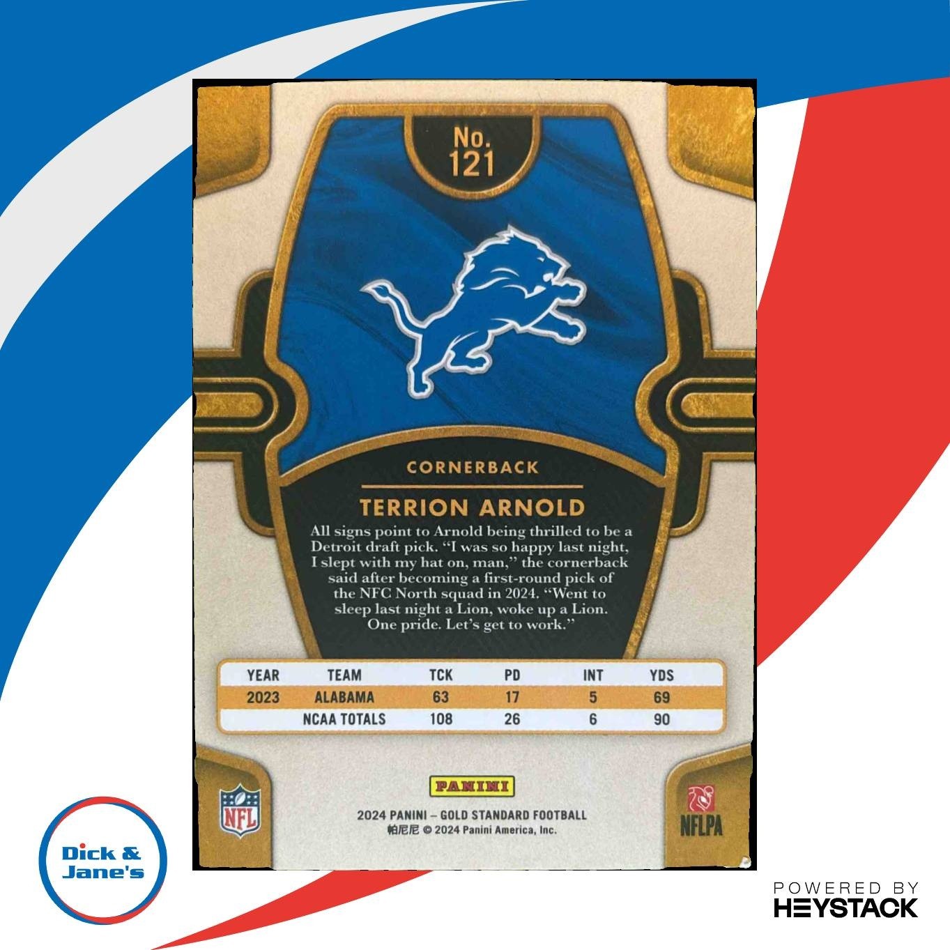 2024 Panini Gold Standard Terrion Arnold White 60/65 #121 RC Detroit Lions - Sports Cards