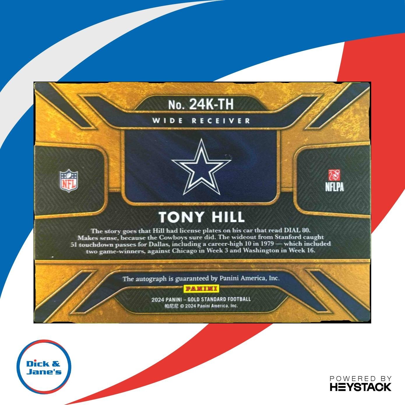 2024 Panini Gold Standard Tony Hill 24K Auto 30/99 #24K-TH Dallas Cowboys - Sports Cards