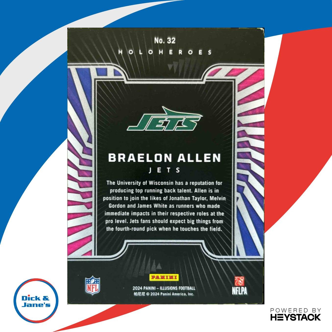2024 Panini Illusions 32 Braelon Allen HoloHeroes Rookies Bronze New York Jets - Sports Cards