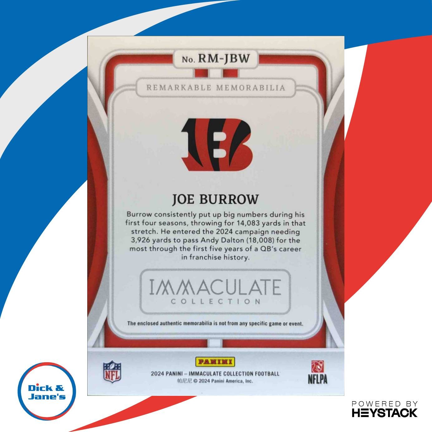 2024 Panini Immaculate Joe Burrow Remarkable Memorabilia /49 Cincinnati Bengals - Sports Cards