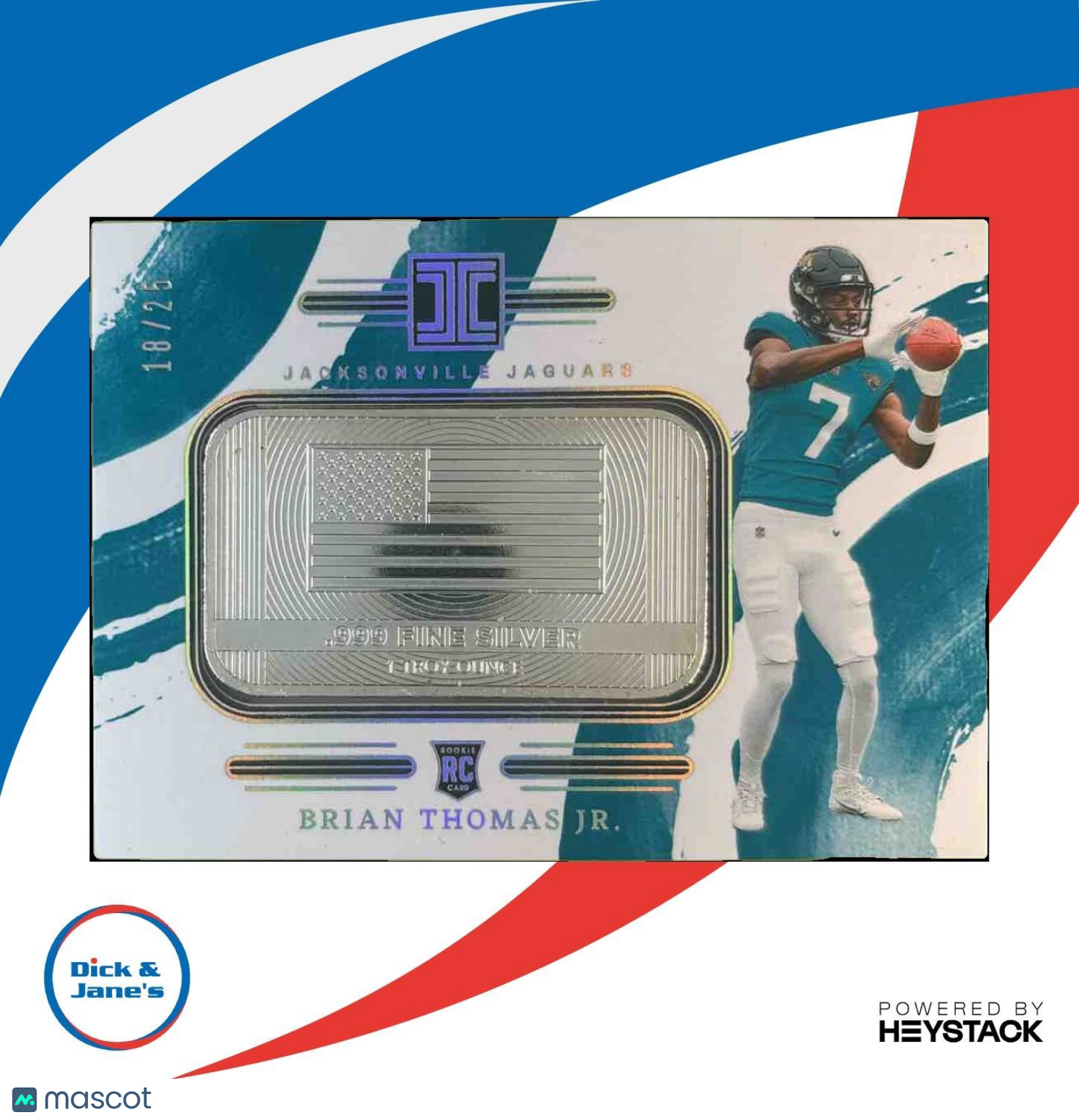 2024 Panini Impeccable Brian Thomas Jr. 1oz SILVER USA Flag /25 RC Jaguars - Sports Cards