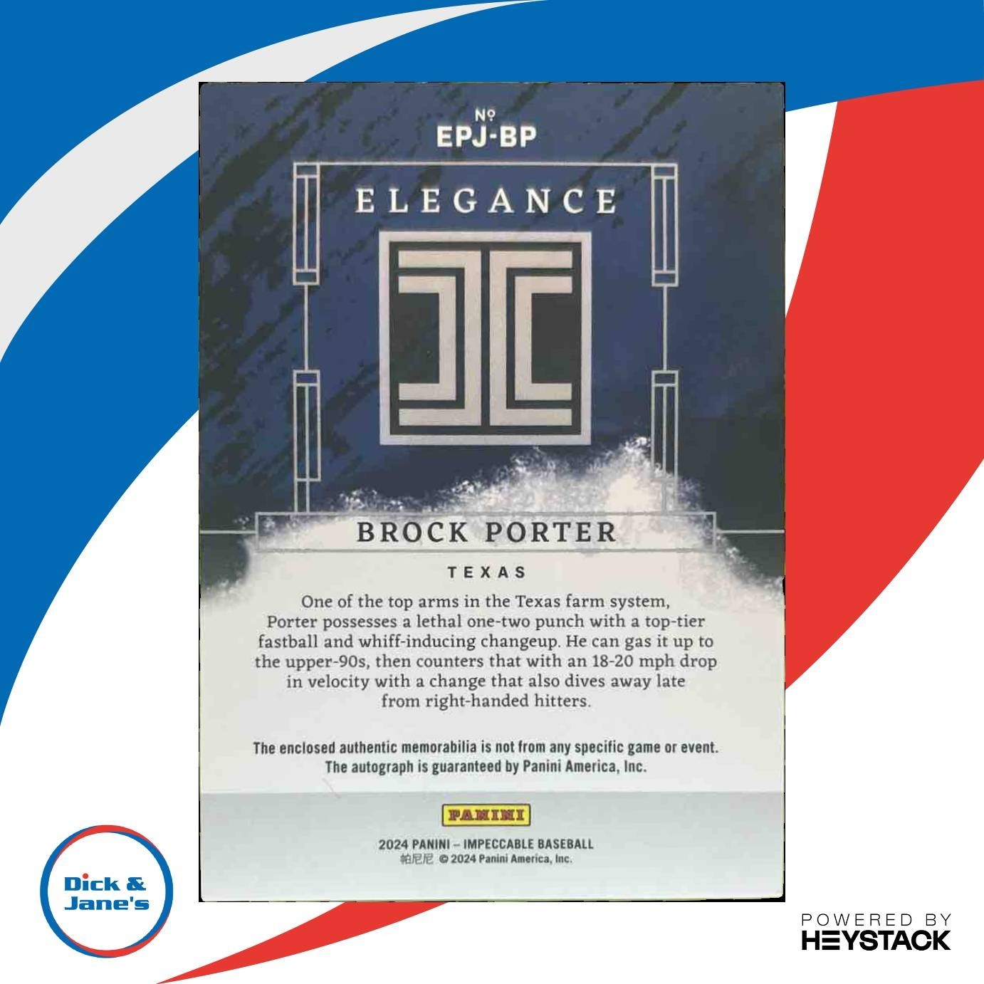 2024 Panini Impeccable Brock Porter Elegance Jersey Auto /25 Texas Rangers - Sports Cards