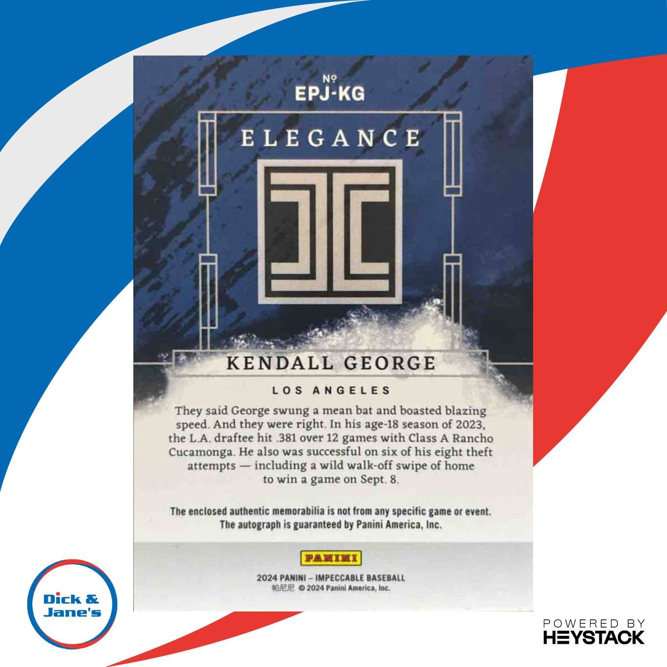 2024 Panini Impeccable Kendall George Elegance Prospect Jersey Auto /99 Dodgers - Sports Cards