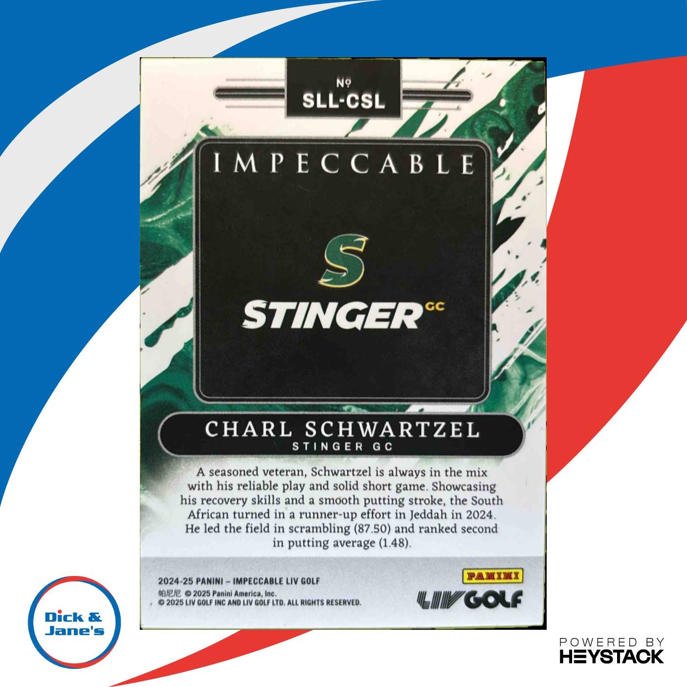 2024 Panini Impeccable LIV Golf Charl Schwartzel Silver Logo 20/30 #4 Stinger GC - Sports Cards