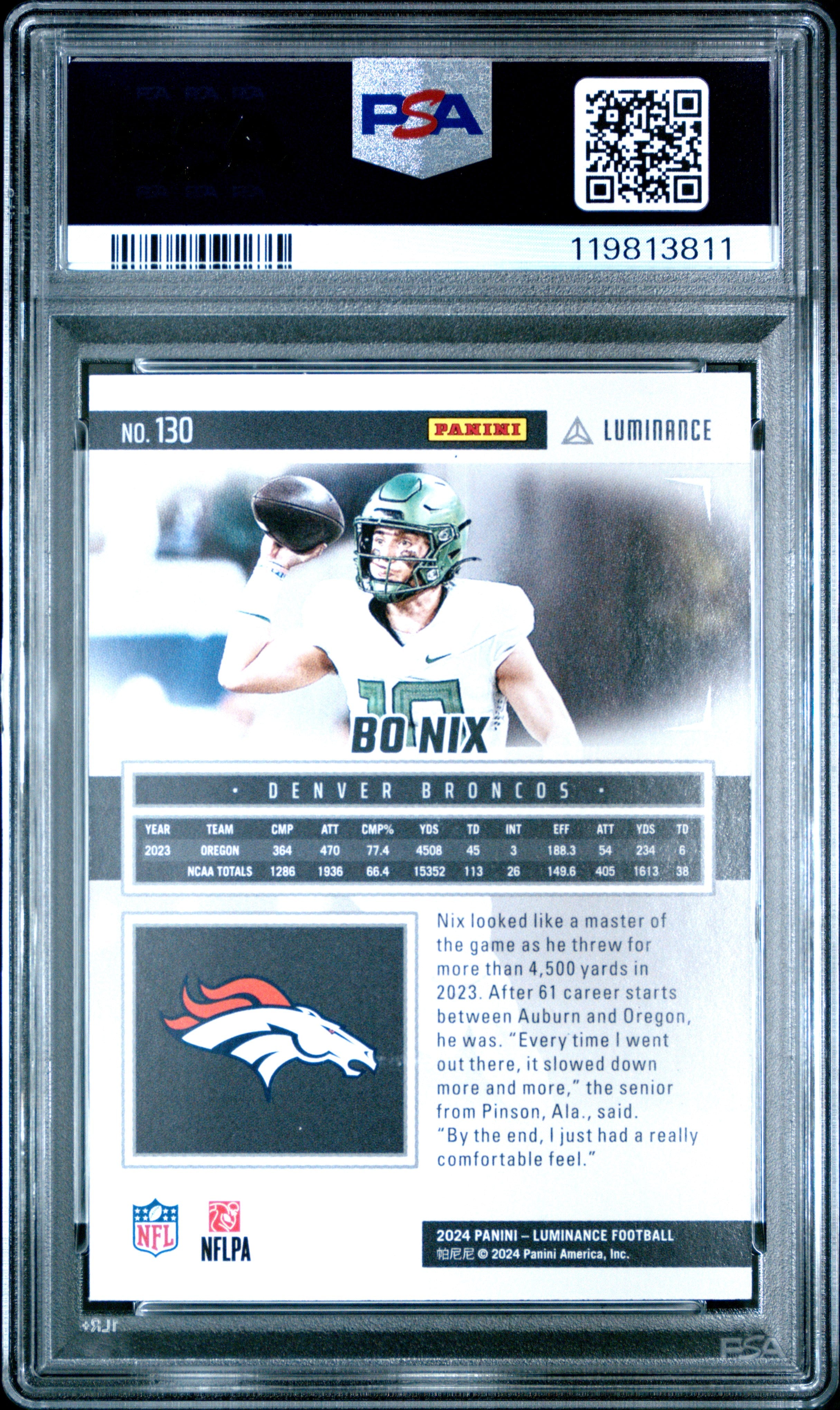 2024 Panini Luminance Bo Nix Blue 054/150 #130 PSA 9 - Graded Sports Cards