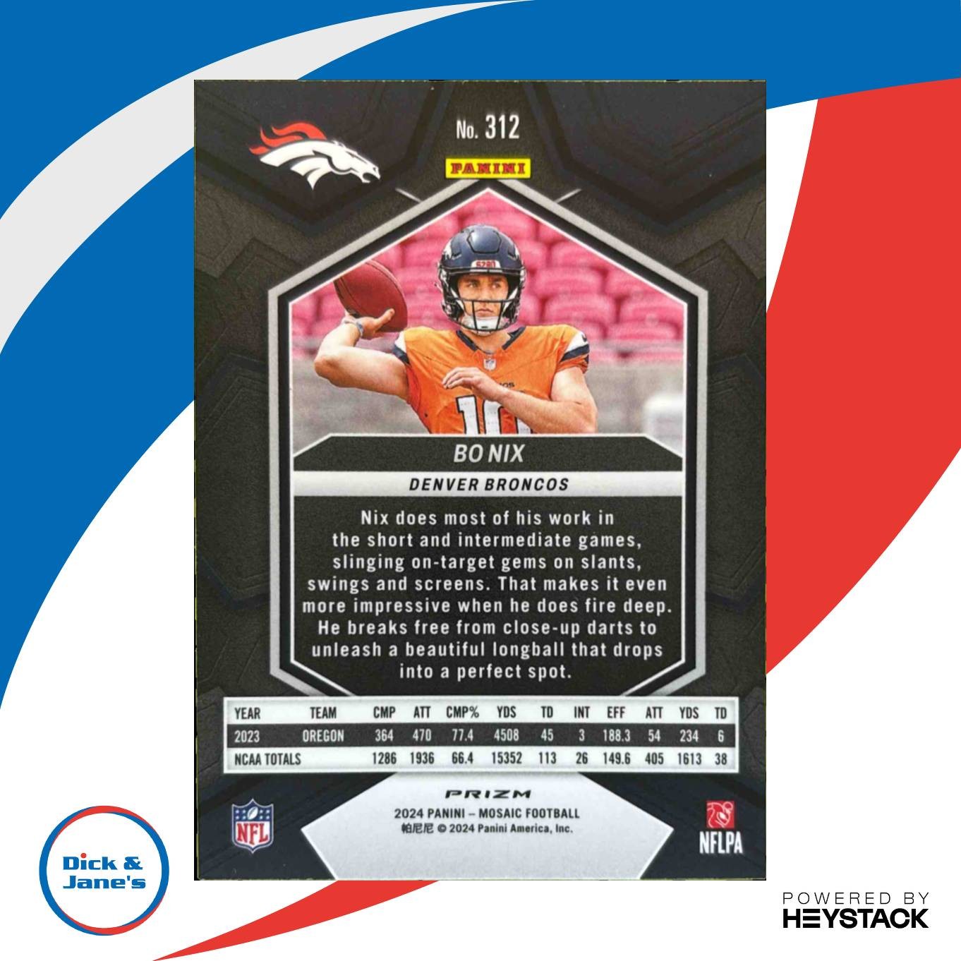 2024 Panini Mosaic Bo Nix Camo Pink Prizm #312 RC Denver Broncos Rookie Card - Sports Cards