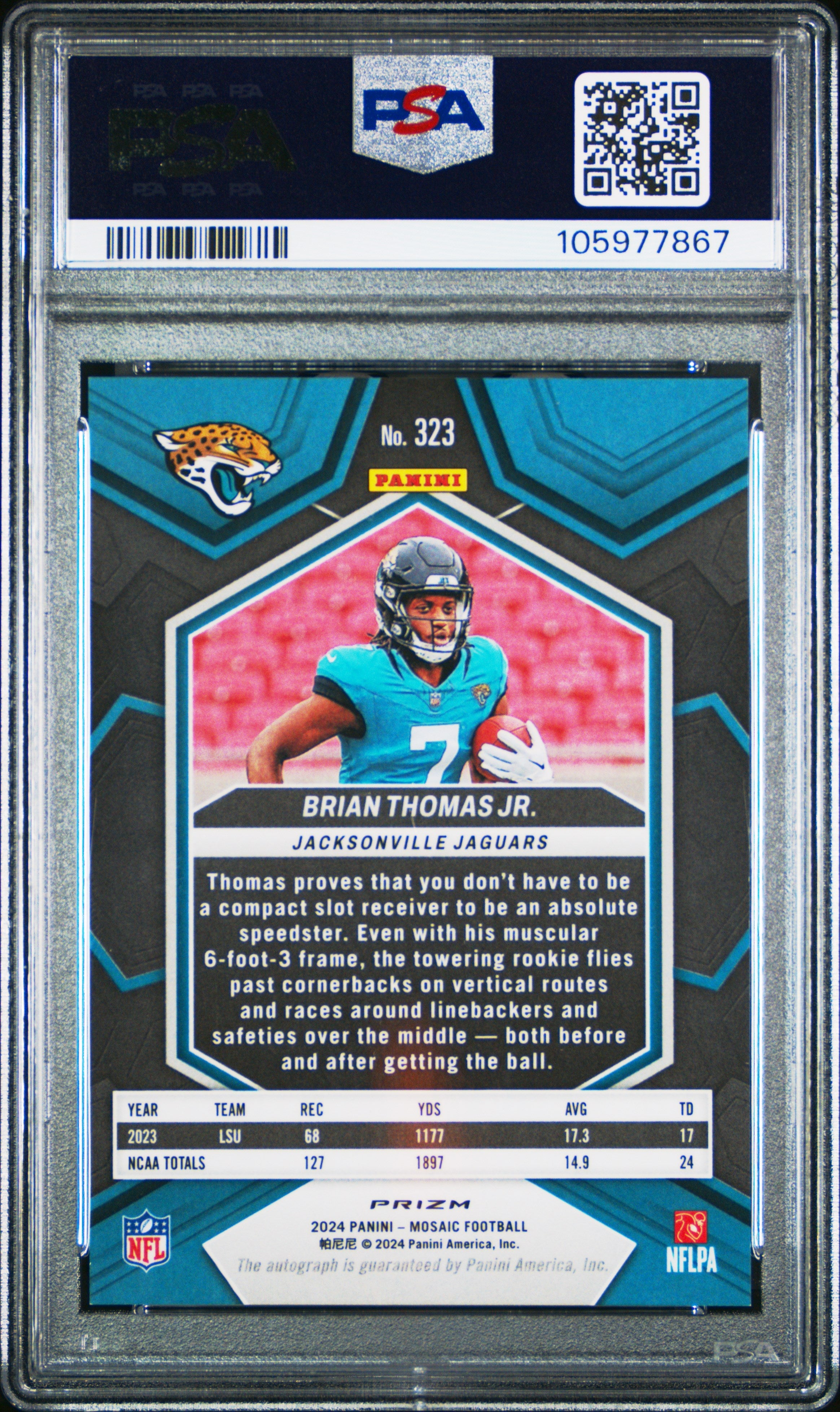 2024 Panini Mosaic Brian Thomas Jr Autograph Rookie #323 PSA 10 GEM MINT Jaguars - Graded Sports Cards