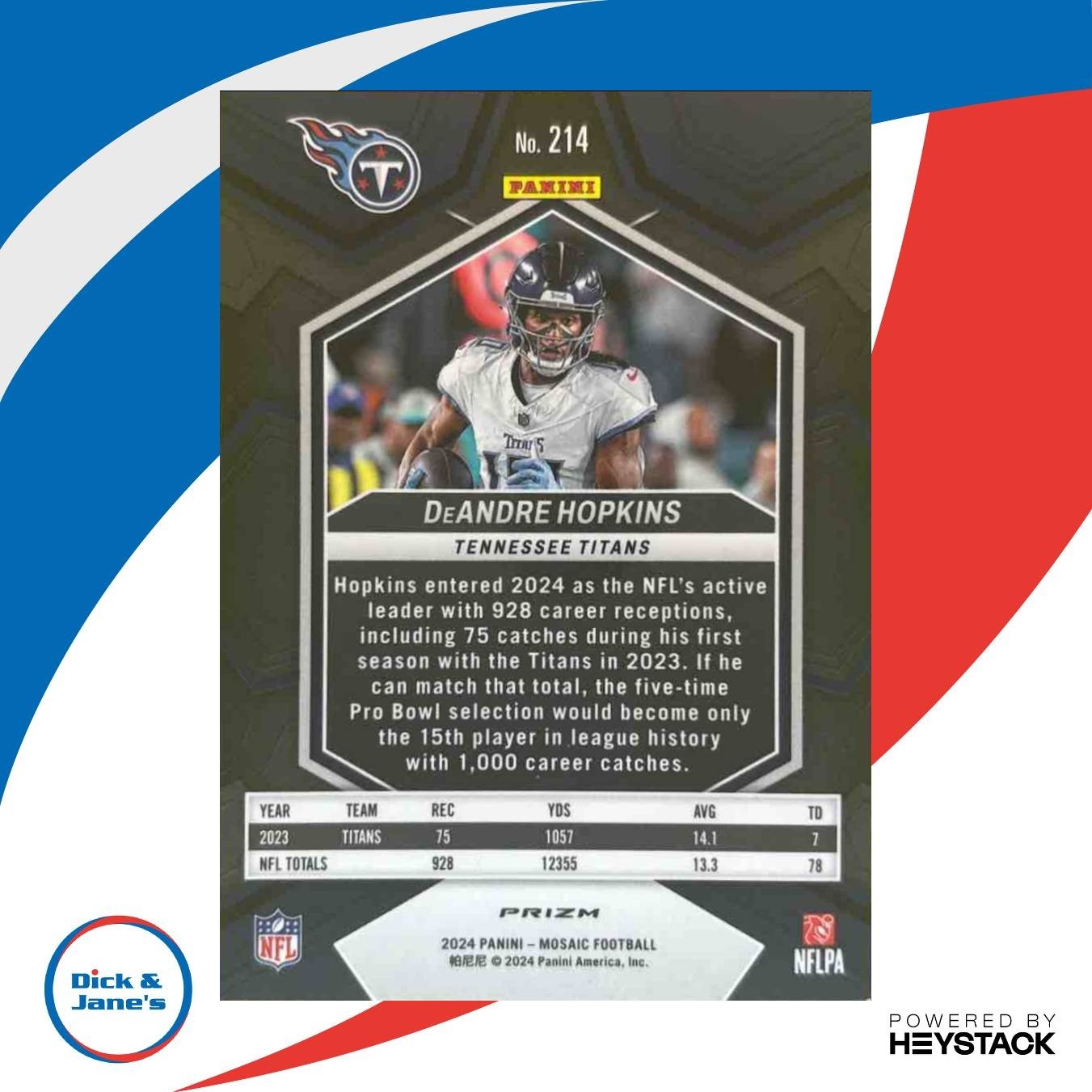 2024 Panini Mosaic DeAndre Hopkins Honeycomb Prizm #214 Tennessee Titans - Sports Cards