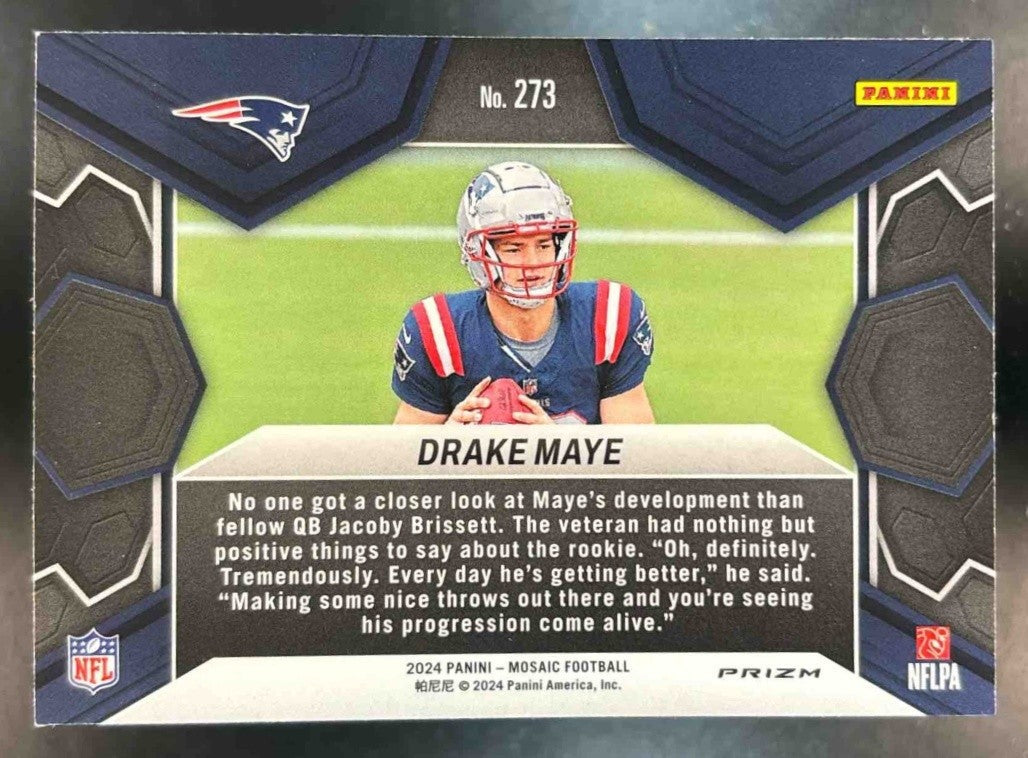 2024 Panini Mosaic Drake Maye Silver Prizm #273 RC NFL Debut Patriots - Sports Cards