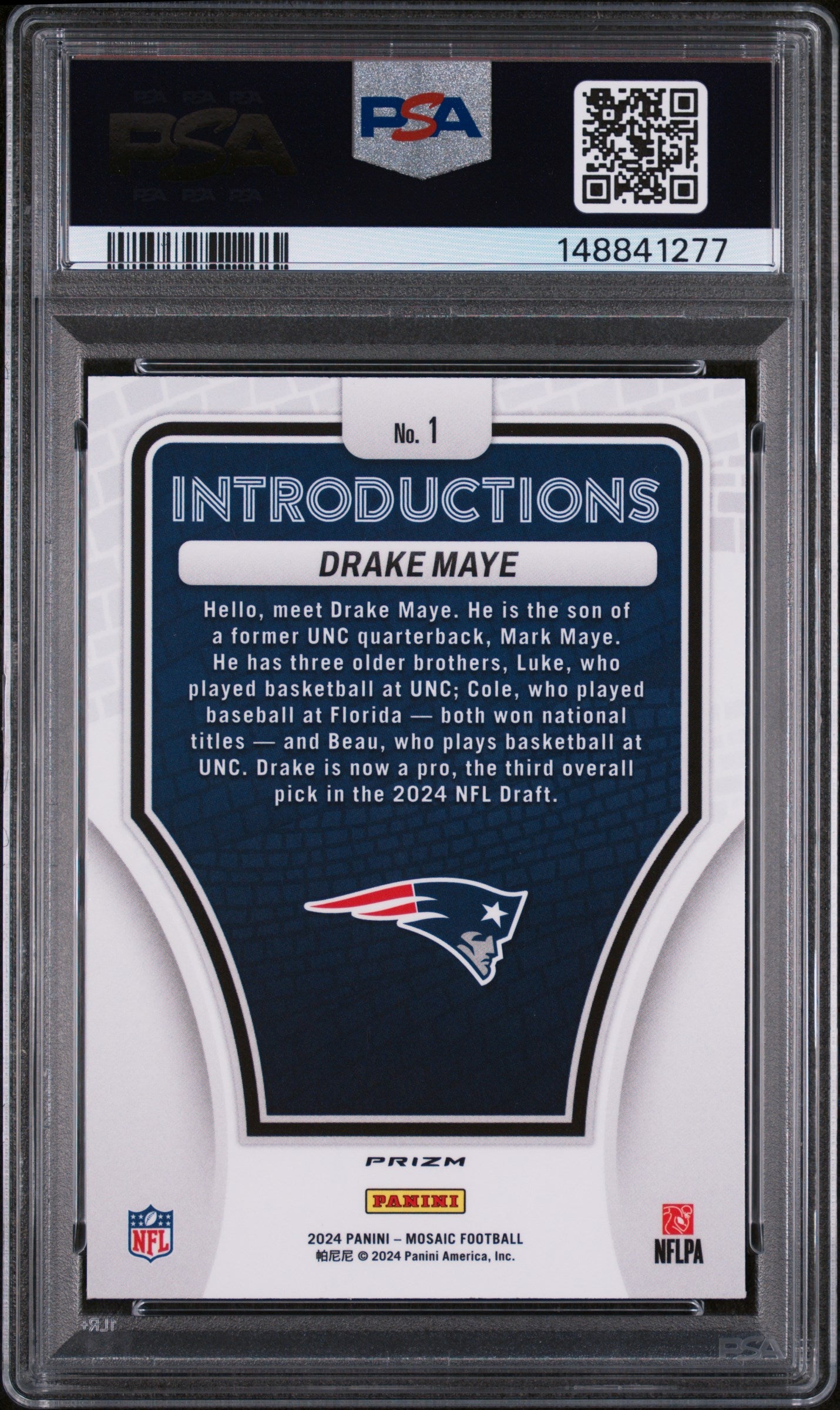 2024 Panini Mosaic Introductions Drake Maye Silver No Huddle PSA 10 GEM MINT - Graded Sports Cards