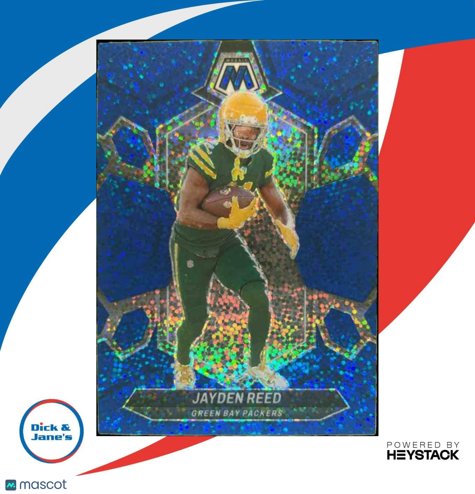 2024 Panini Mosaic Jayden Reed Blue Sparkle Prizm 46/96 #81 Green Bay Packers - Sports Cards
