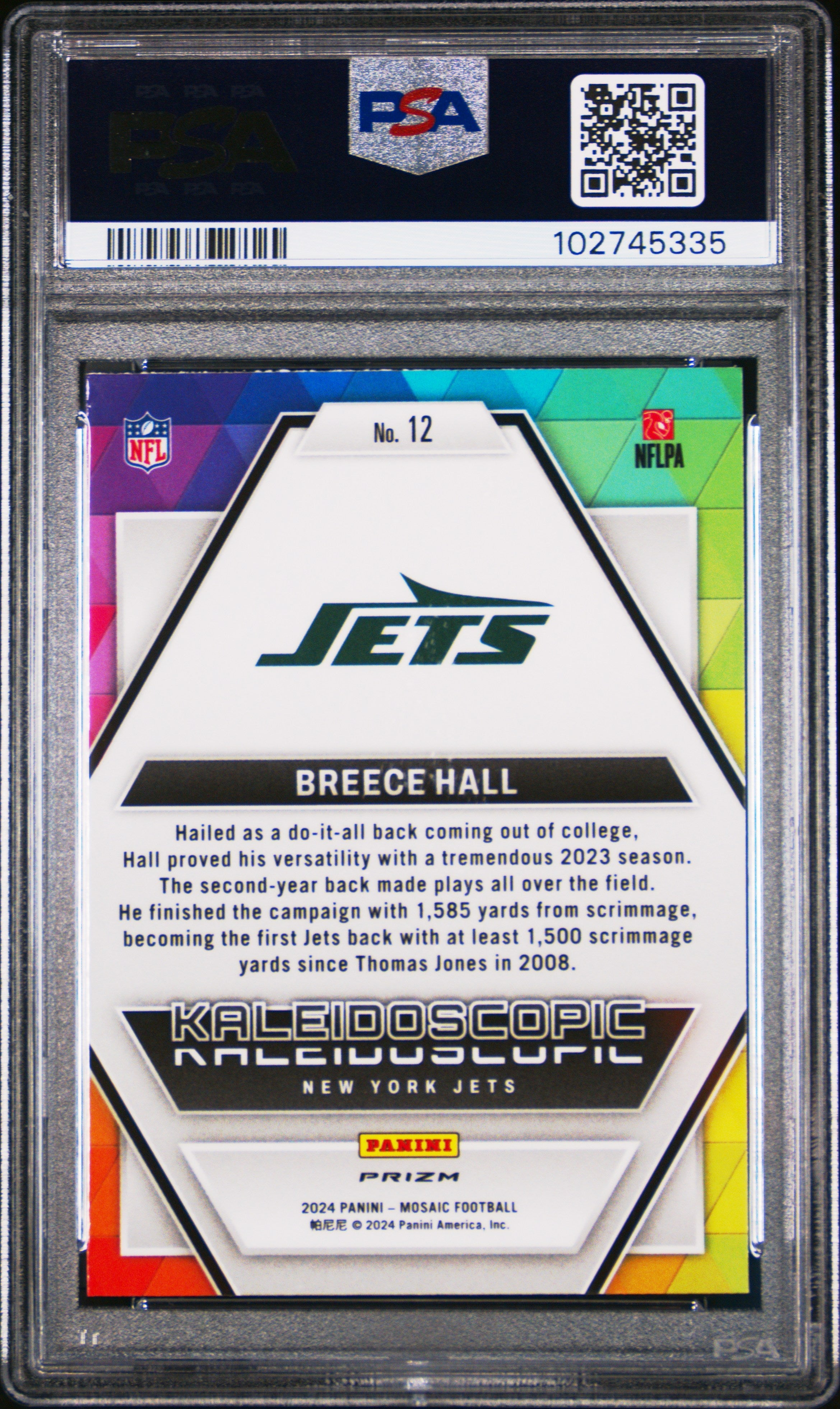 2024 Panini Mosaic Kaleidoscopic Breece Hall Rookie #12 PSA 10 GEM MINT - Graded Sports Cards