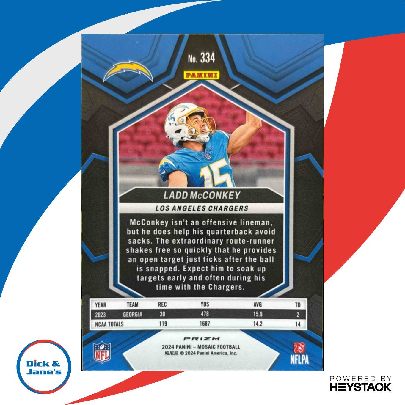 2024 Panini Mosaic Ladd McConkey Red Sparkle Prizm #334 RC Los Angeles Chargers - Sports Cards