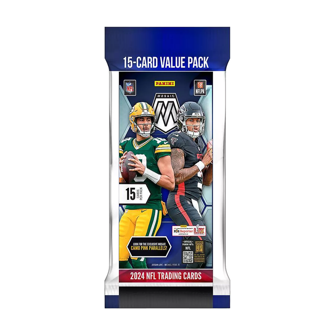 2024 Panini Mosaic NFL Football Fat Pack (Value or Cello) Pink Camos 12 Packs/Box - NFL Blaster