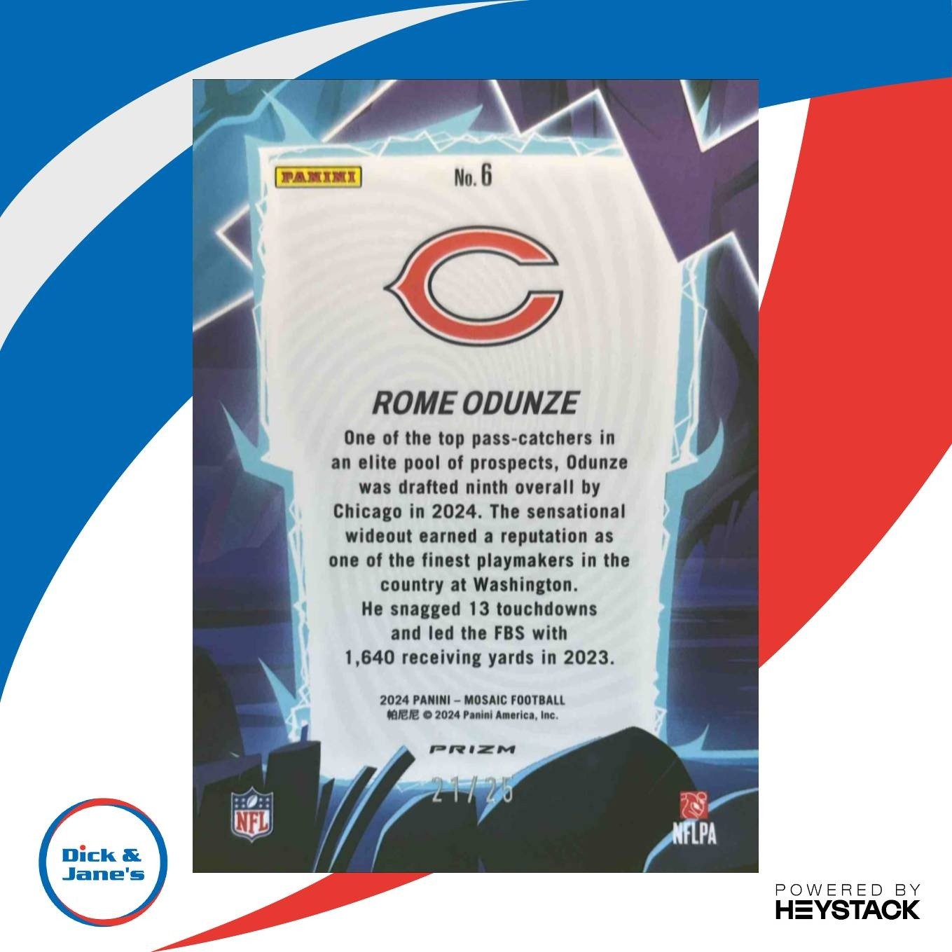2024 Panini Mosaic Rome Odunze Storm White 21/25 #6 RC Chicago Bears - Sports Cards