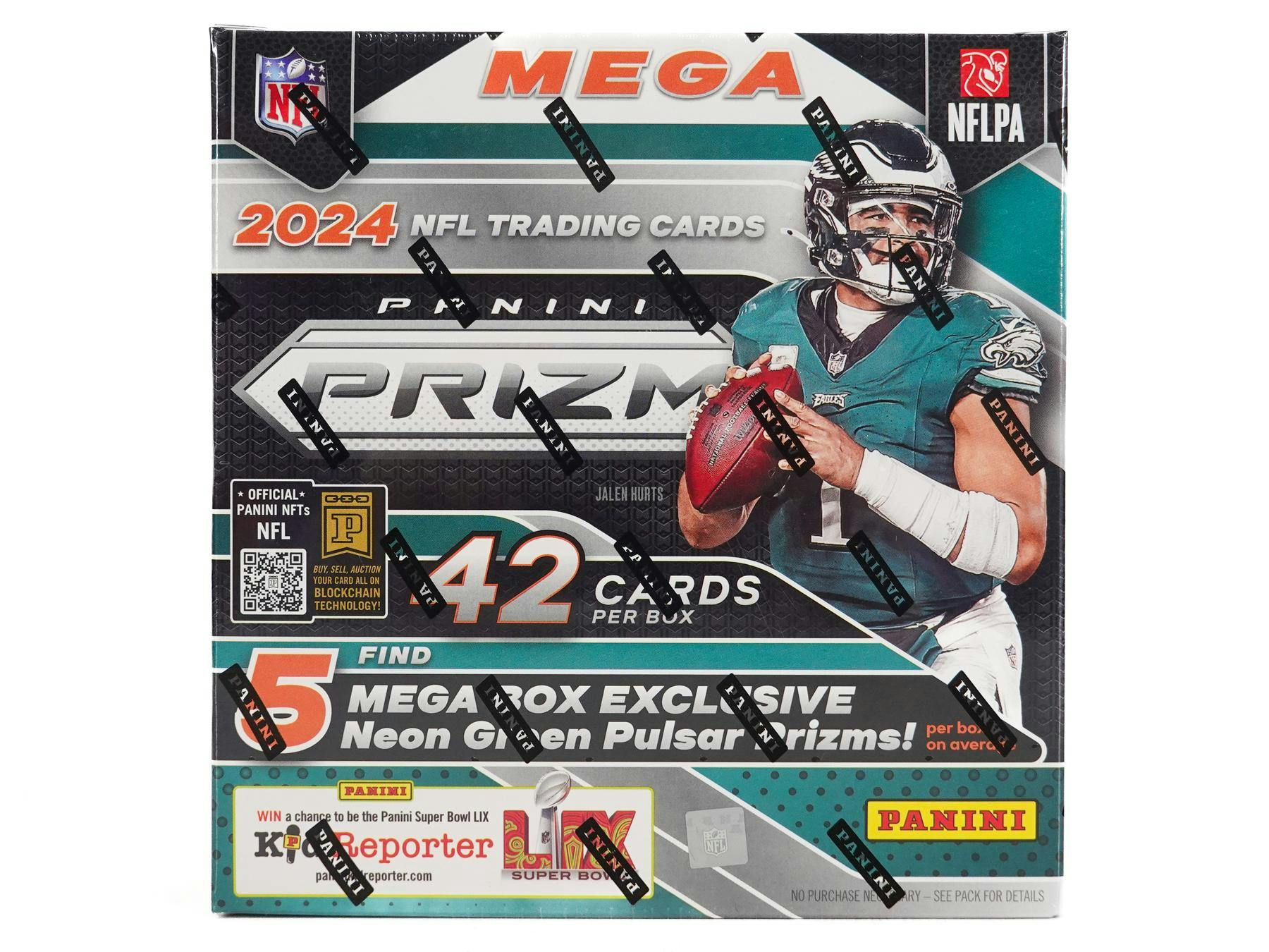 2024 Panini NFL Prizm Football Trading Card Mega Box (Neon Green Pulsar + Mem) - NFL Blaster