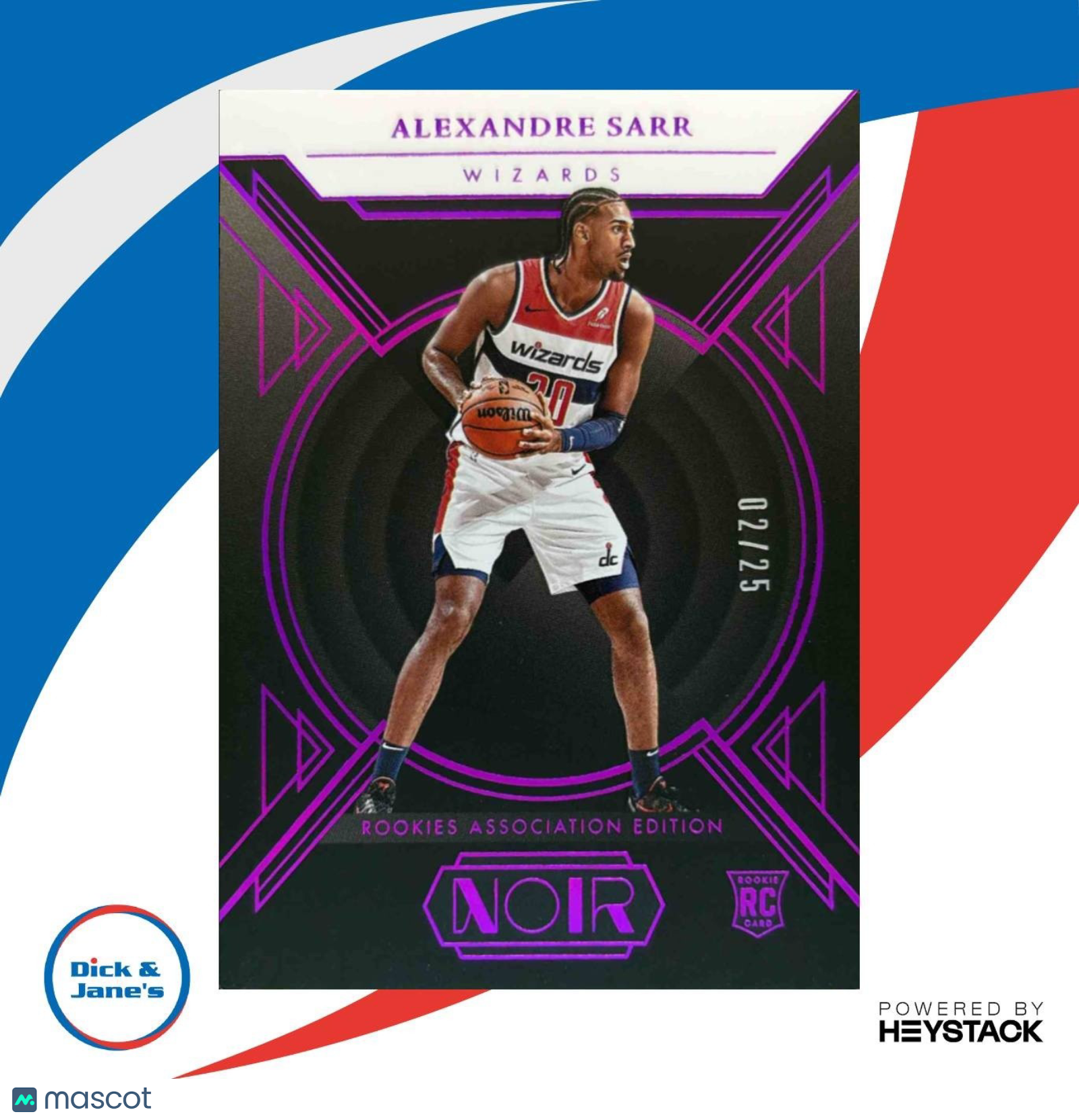 2024 Panini Noir Alexandre Sarr Rookies Association Holo Ruby /25 #147Wizards - Sports Cards
