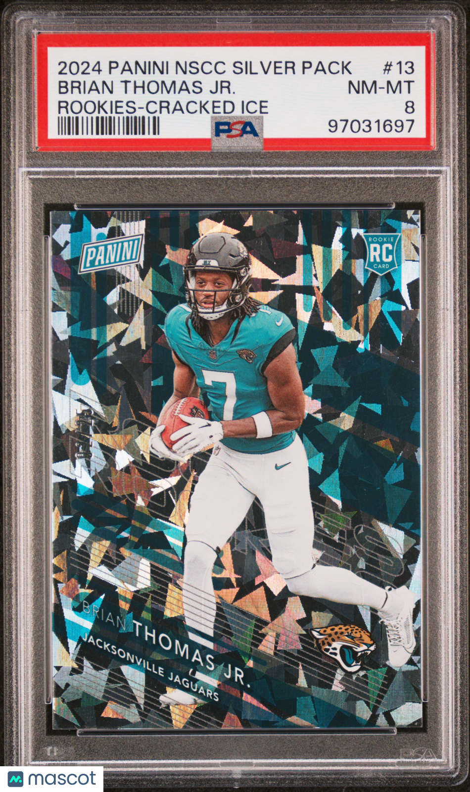 2024 Panini NSCC Rookies Brian Thomas Jr Cracked Ice 02/25 PSA 8 Jacksonville - Graded Sports Cards