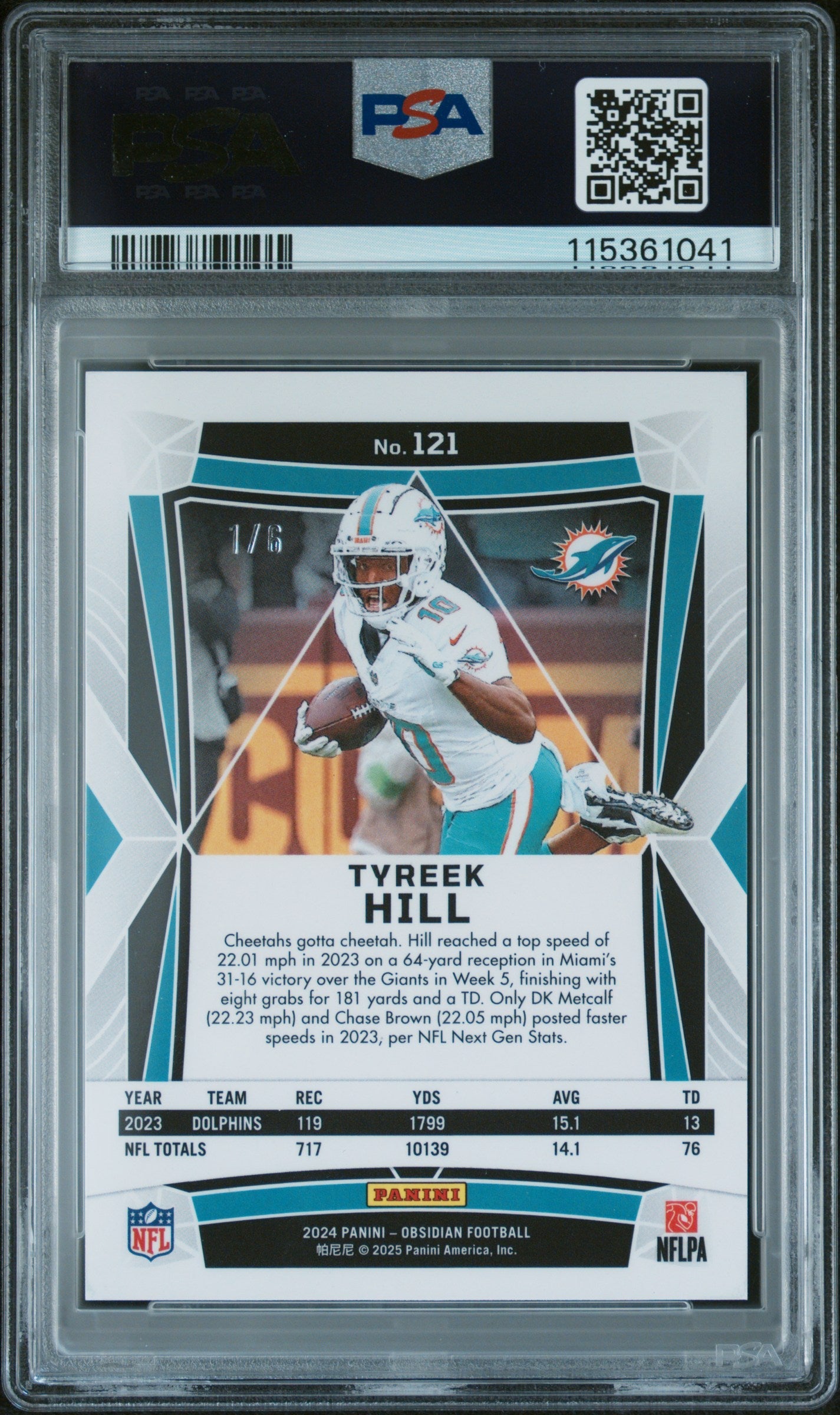 2024 Panini Obsidian Tyreek Hill International Jade 1/6 #121 PSA 10 Graded Sports Cards