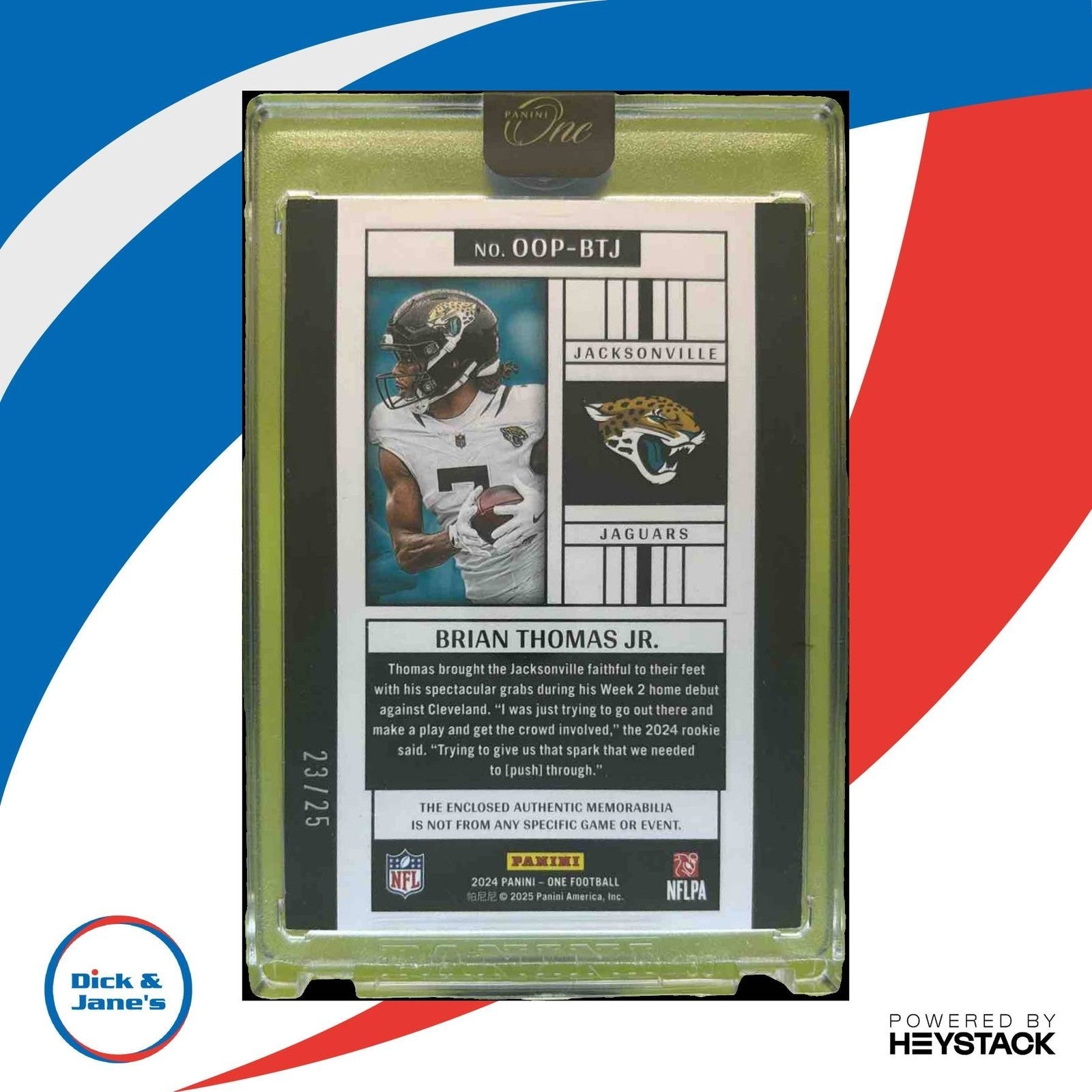 2024 Panini One Brian Thomas Jr Original Patches Green 23/25 MEM RC - Sports Cards