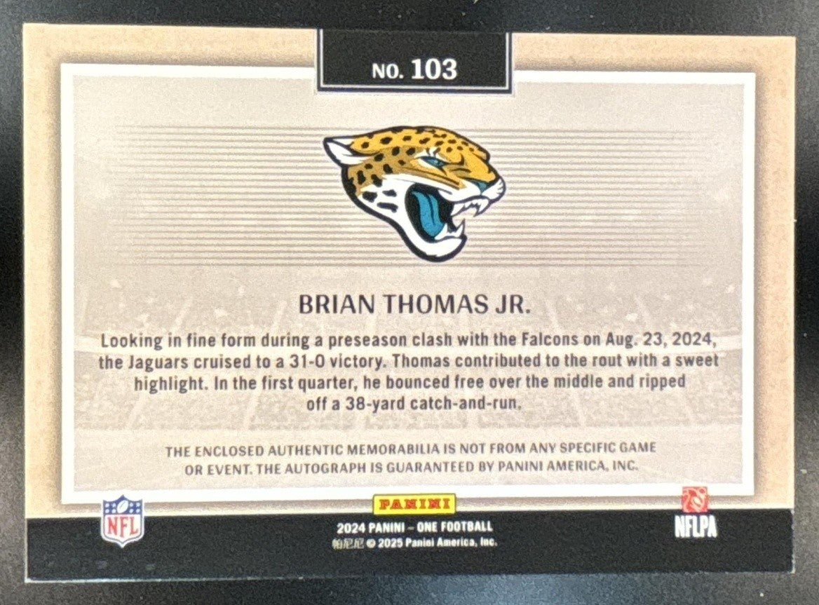2024 Panini One Brian Thomas Jr. Premium Patch Auto Red /49 #103 MEM RC Jaguars - Sports Cards