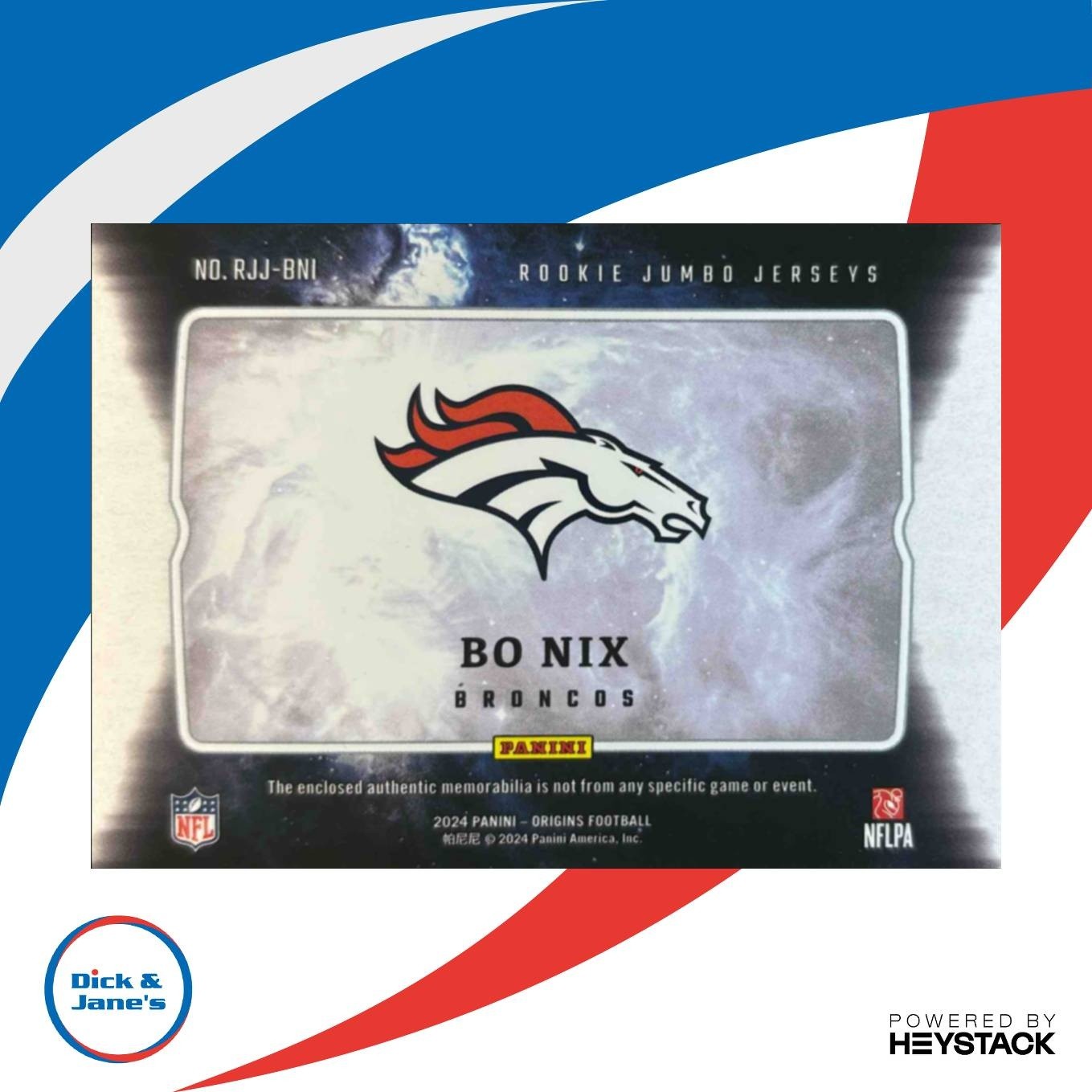 2024 Panini Origins Bo Nix Rookie Jumbo Jerseys 145/199 RC Denver Broncos - Sports Cards