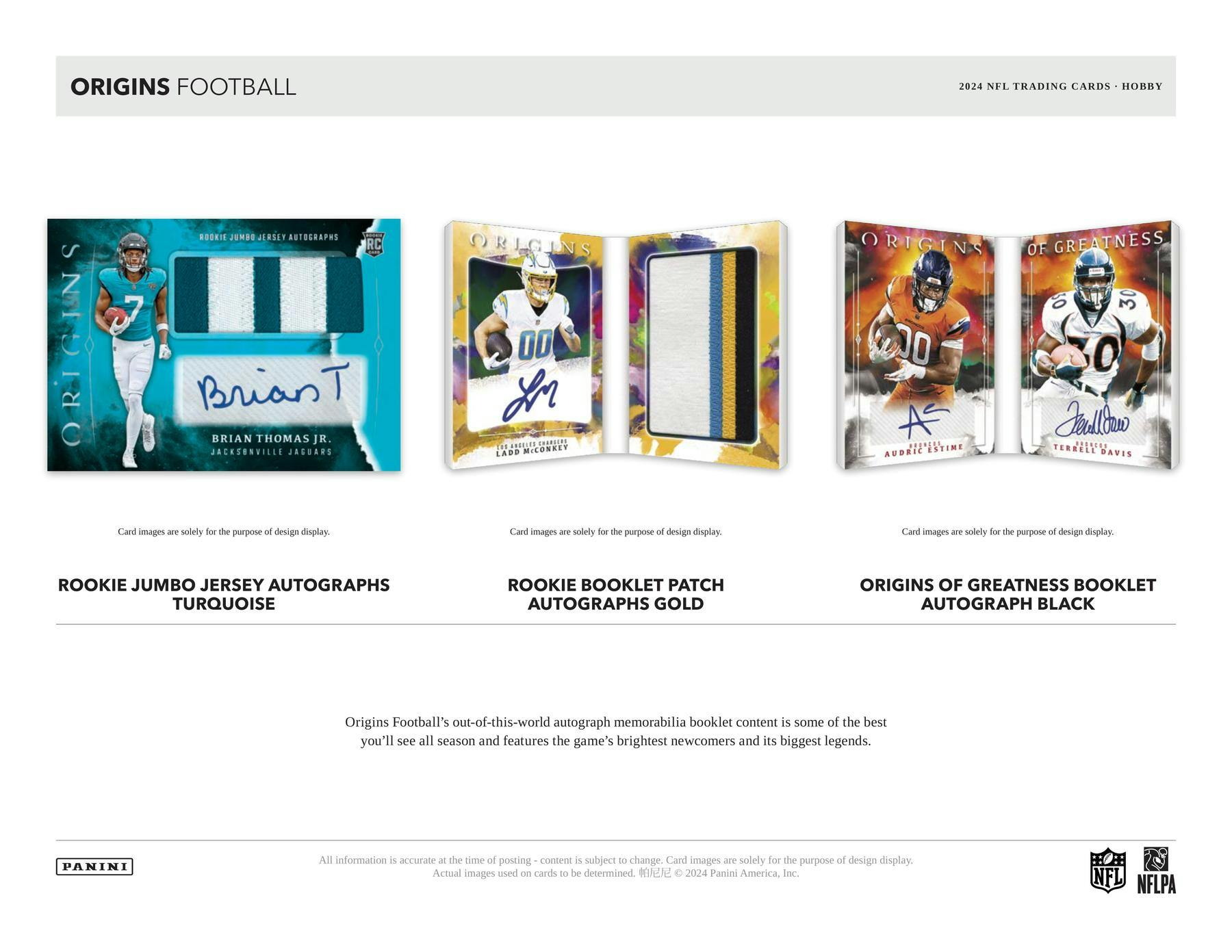 2024 Panini Origins NFL Football Hobby Box (2 Auto / 1 Mem) - NFL Hobby Box