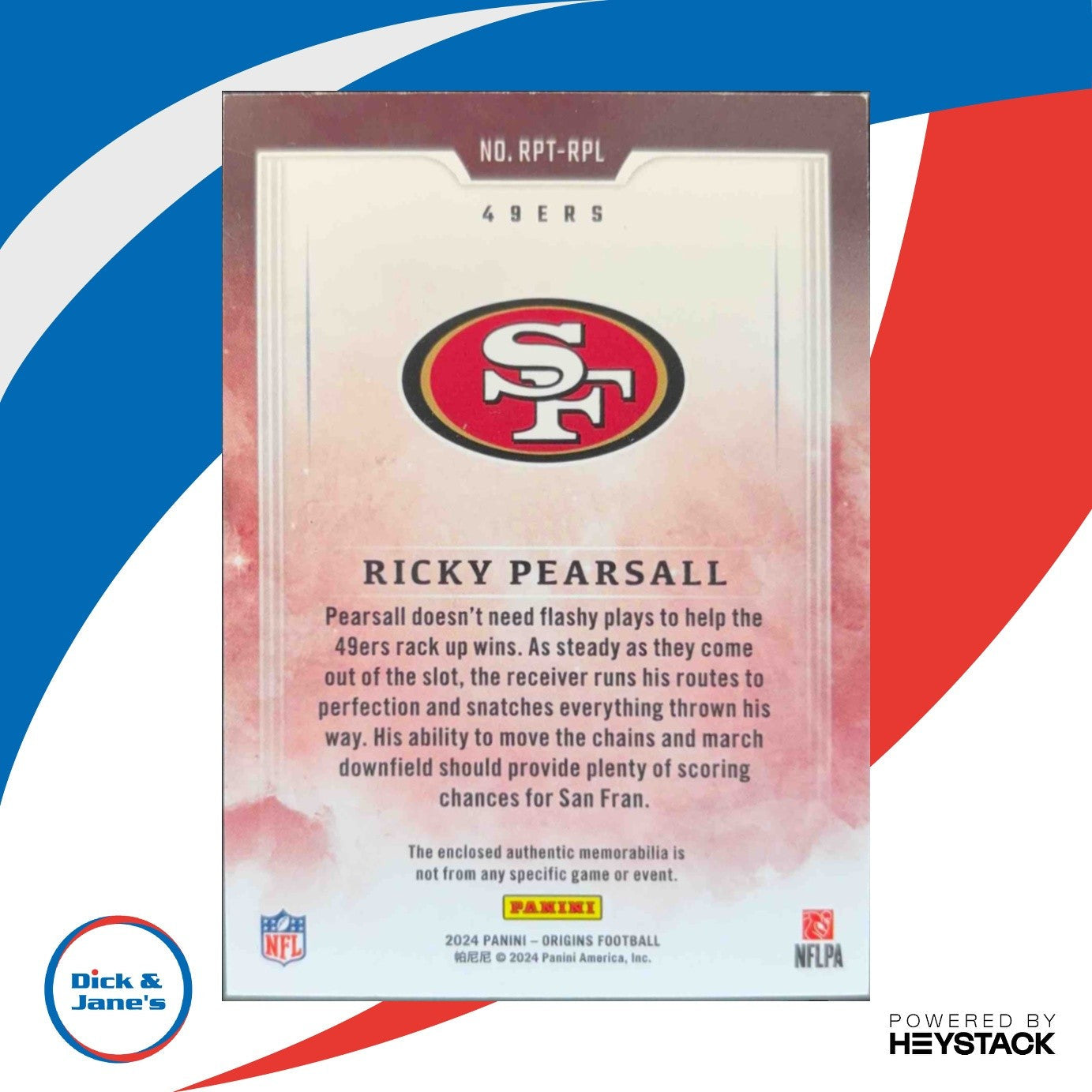 2024 Panini Origins Ricky Pearsall Rookie Patches 153/199 #RPT-RPE RC 49ers - Sports Cards