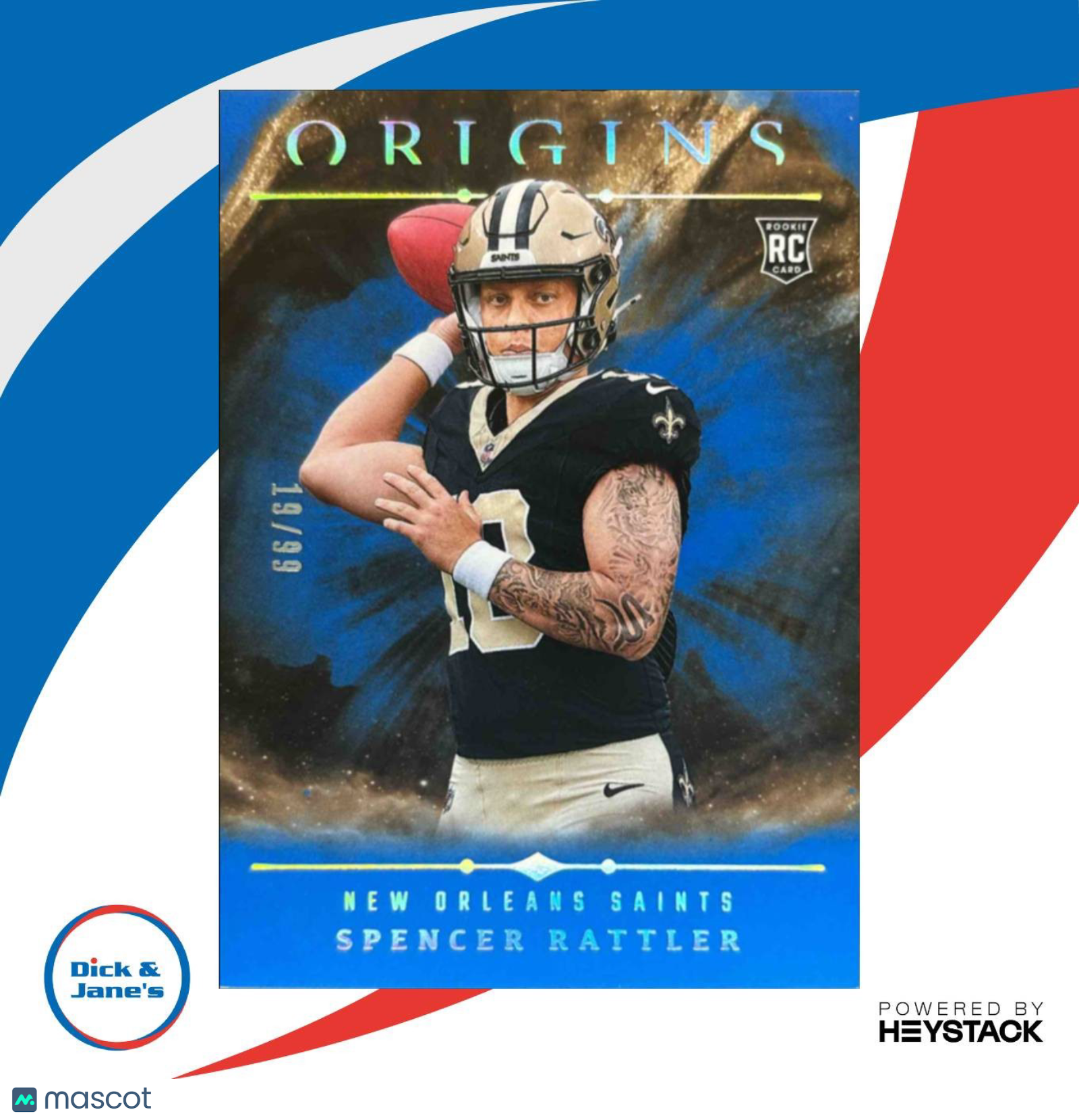 2024 Panini Origins Spencer Rattler Rookies Holo Blue 19/99 #114 RC Saints - Sports Cards