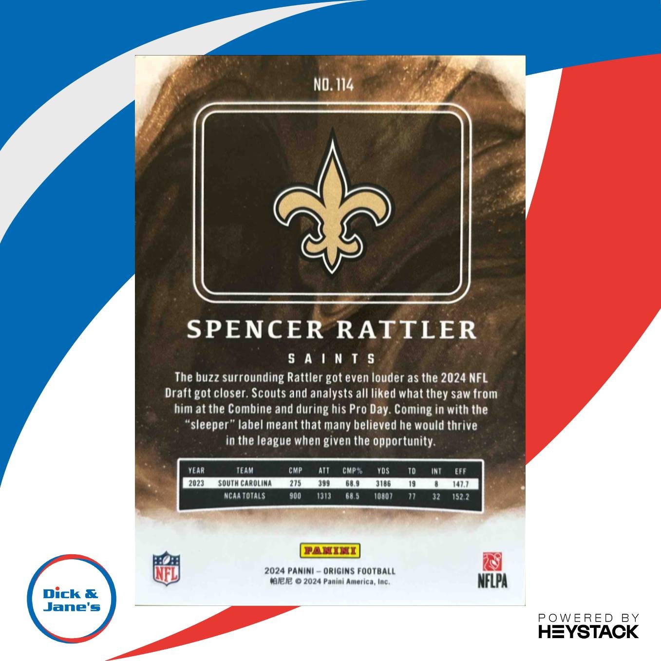 2024 Panini Origins Spencer Rattler Rookies Holo Blue 19/99 #114 RC Saints - Sports Cards