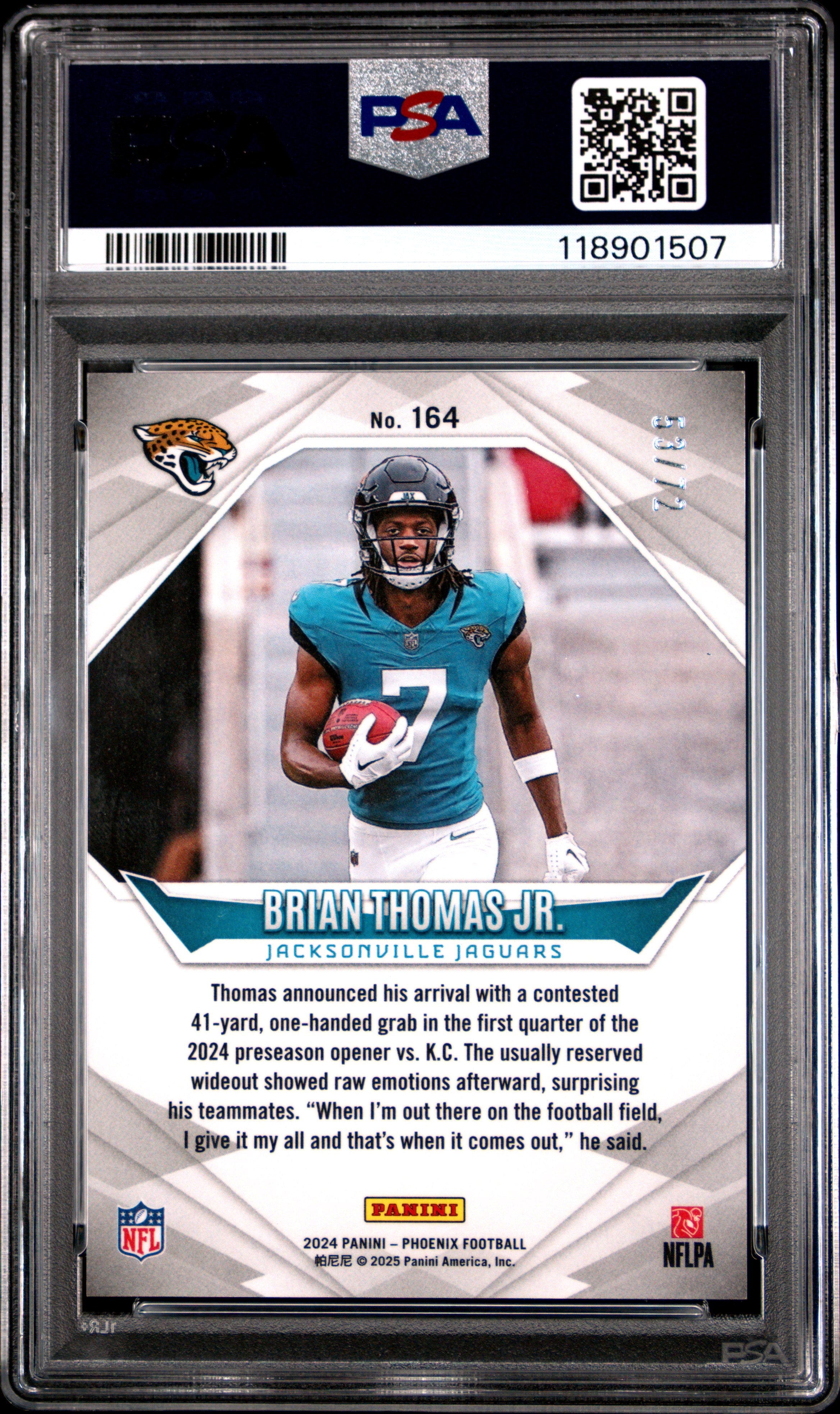 2024 Panini Phoenix Brian Thomas JR. Teal Fade #164 PSA 9 53/72 Rookie - Graded Sports Cards